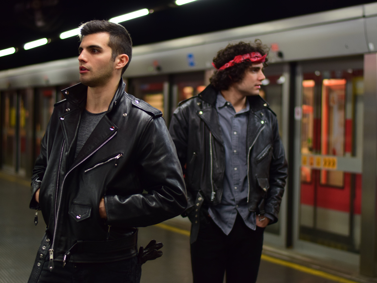 two mens wearing leather jacket