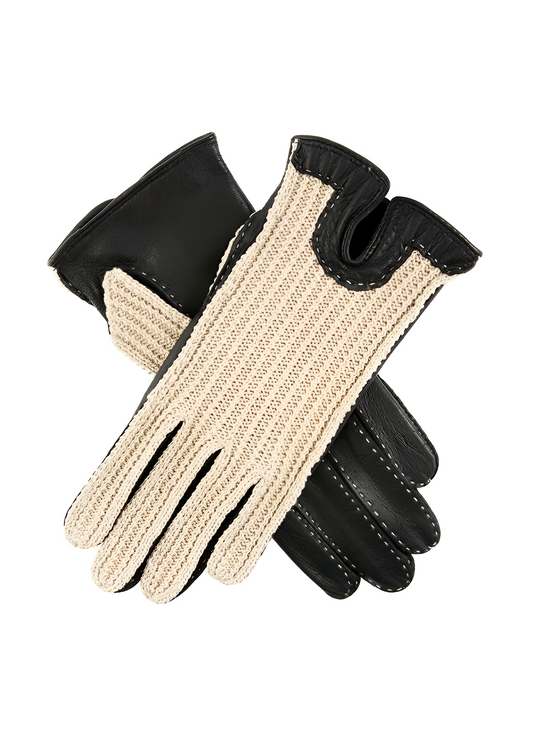 Black Crochet-Back Driving Gloves