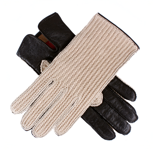  Brown & Black Crochet Leather Driving Gloves 