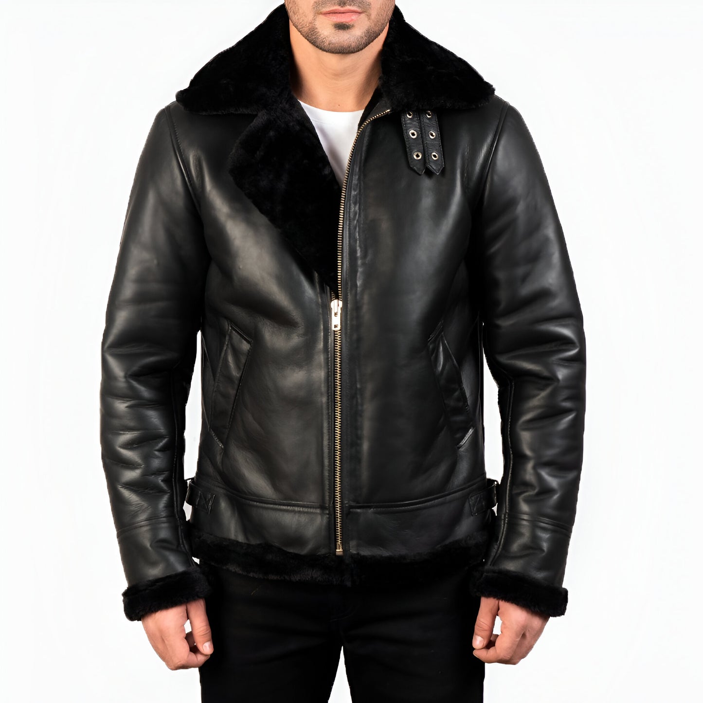 Maltons B-3 Black Leather Bomber Jacket