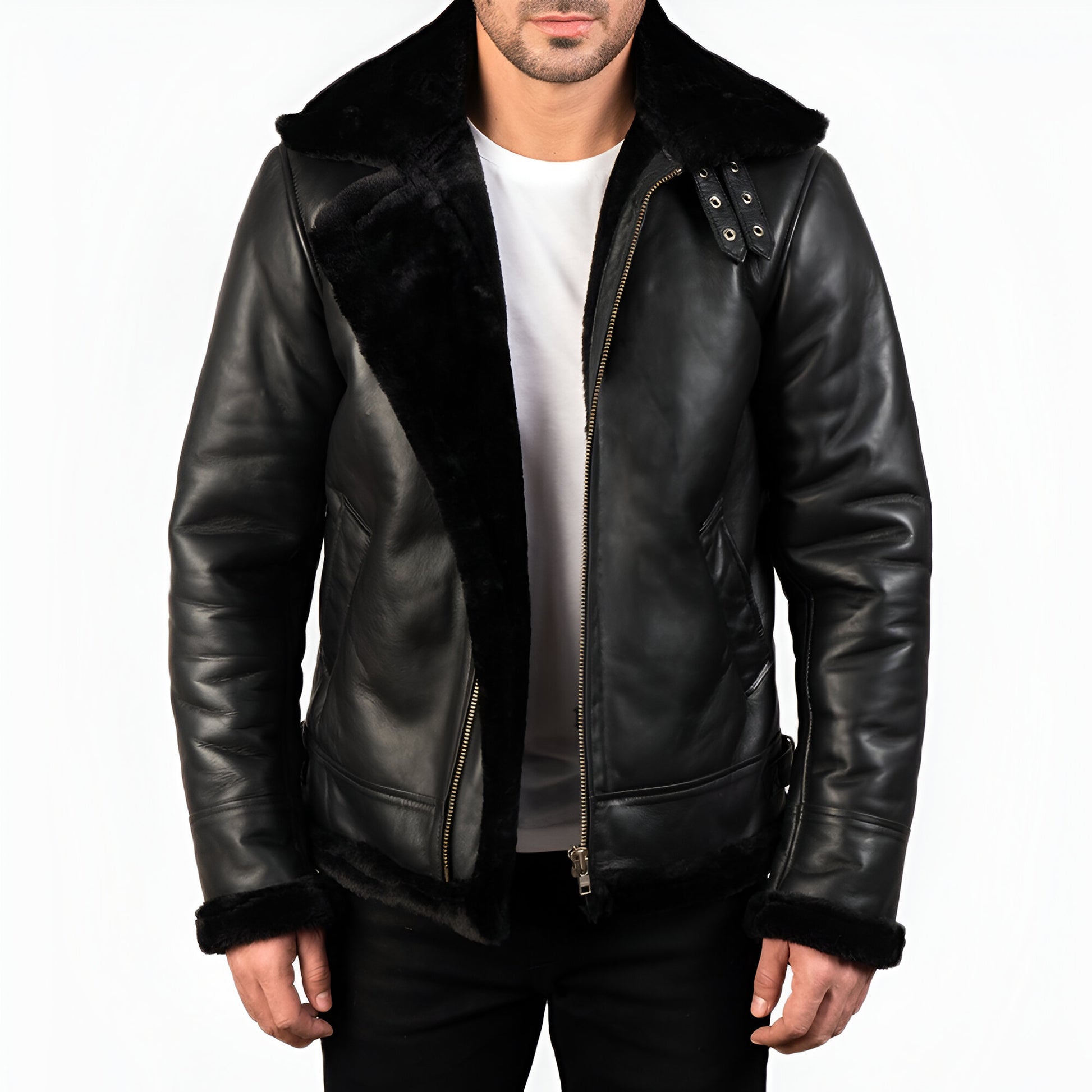 Maltons B-3 Black Leather Bomber Jacket