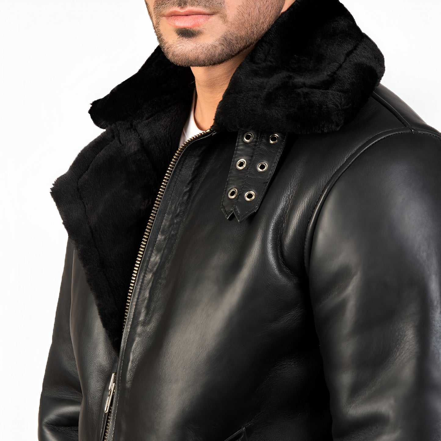 Maltons B-3 Black Leather Bomber Jacket