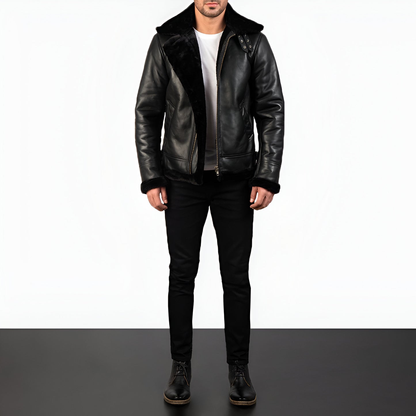 Maltons B-3 Black Leather Bomber Jacket