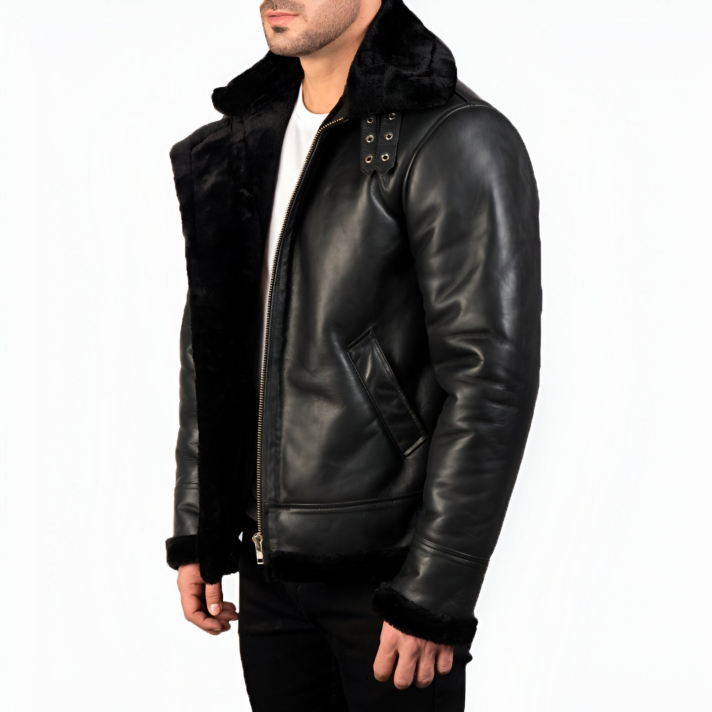 Maltons B-3 Black Leather Bomber Jacket