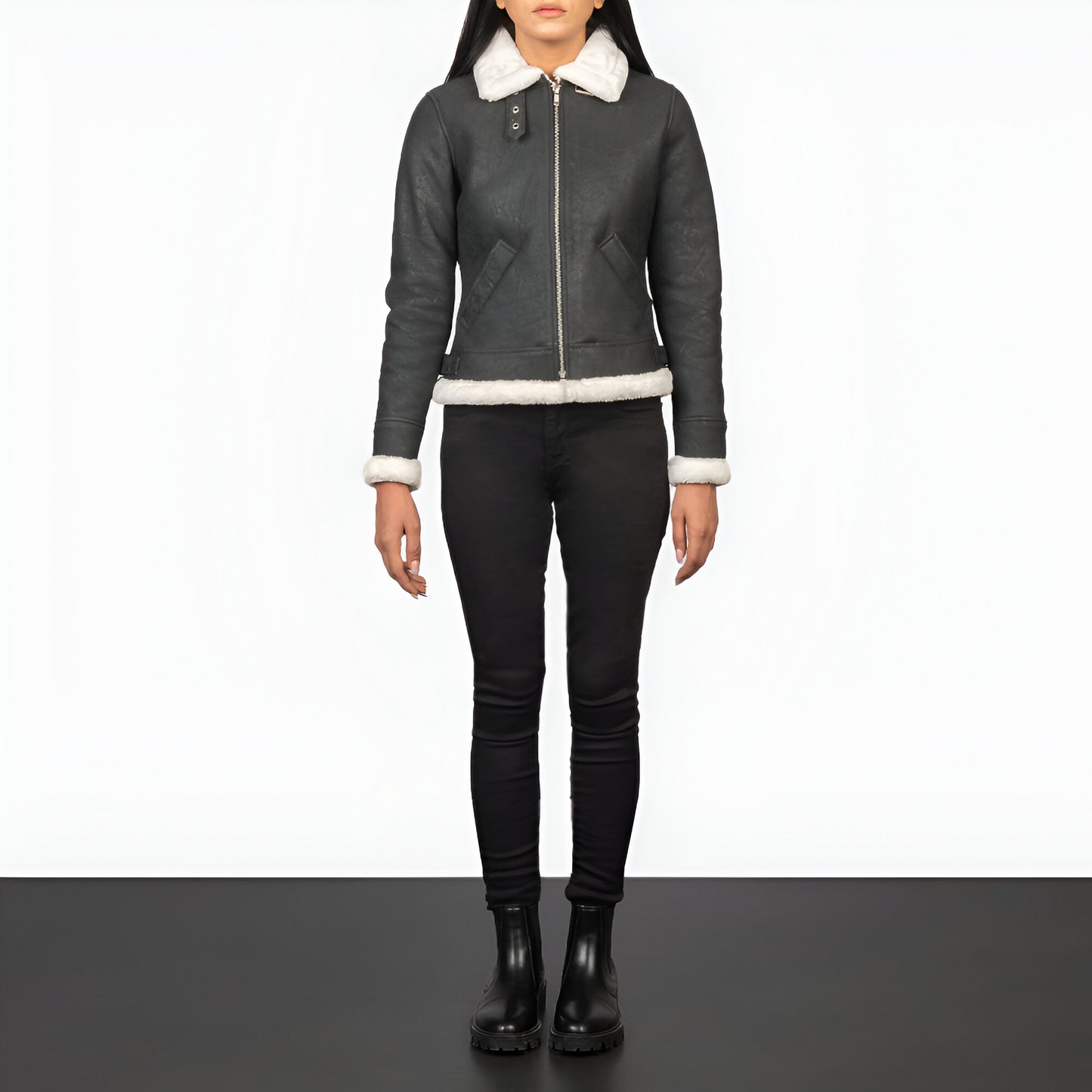 Jennifer B-3 Black & White Leather Bomber Jacket