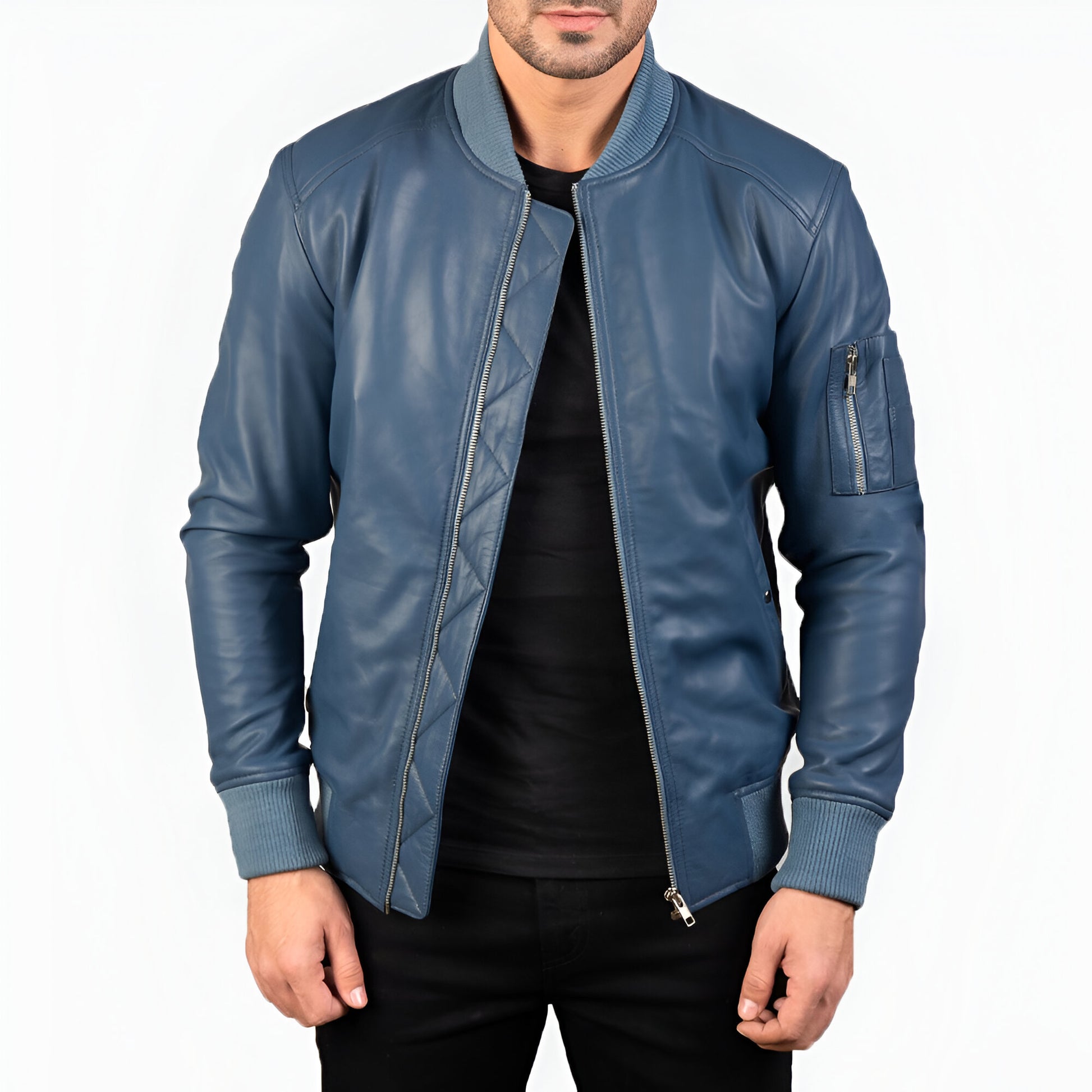Dicks Leather Blue Leather Bomber Jacket