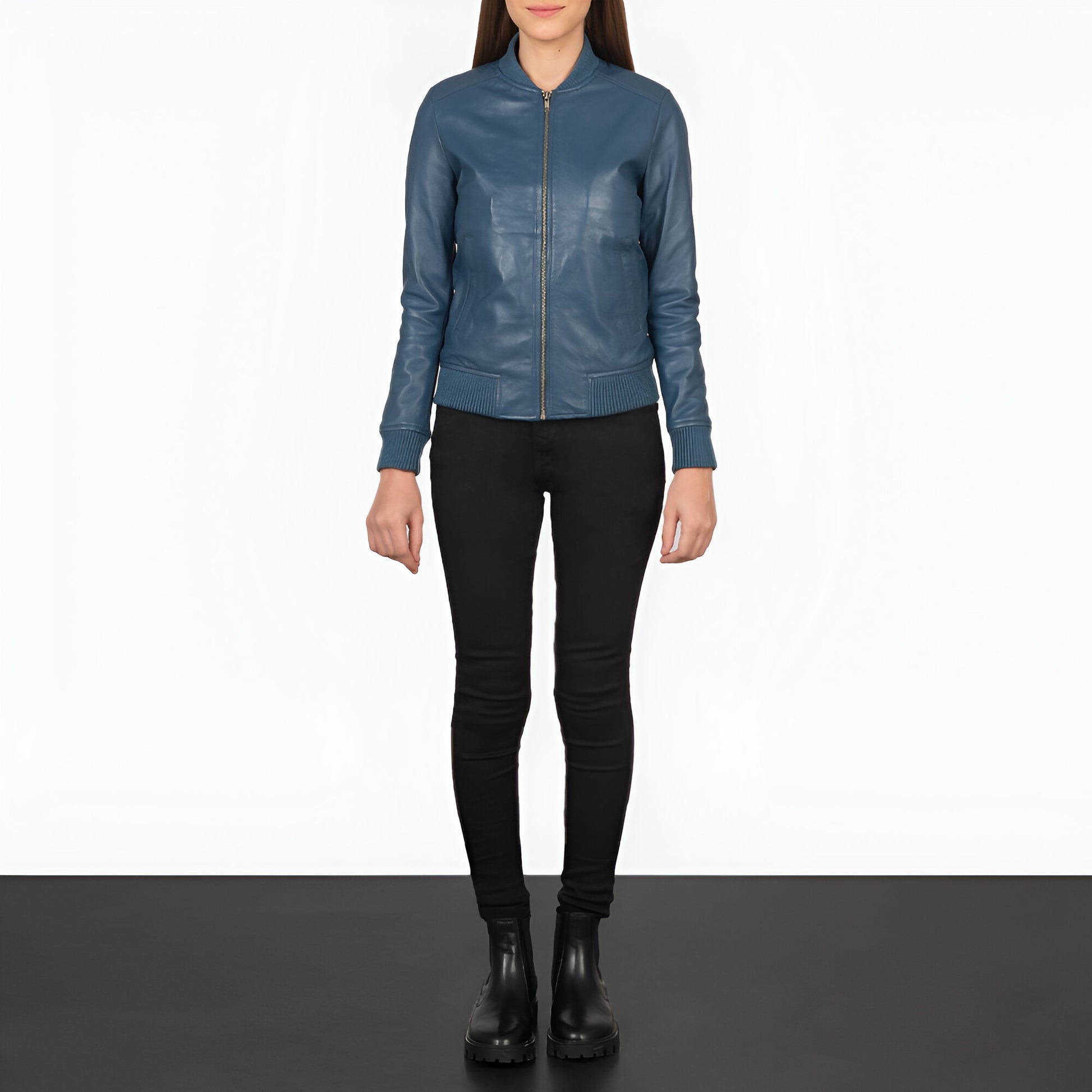 Scarlett Blue Leather Bomber Jacket women