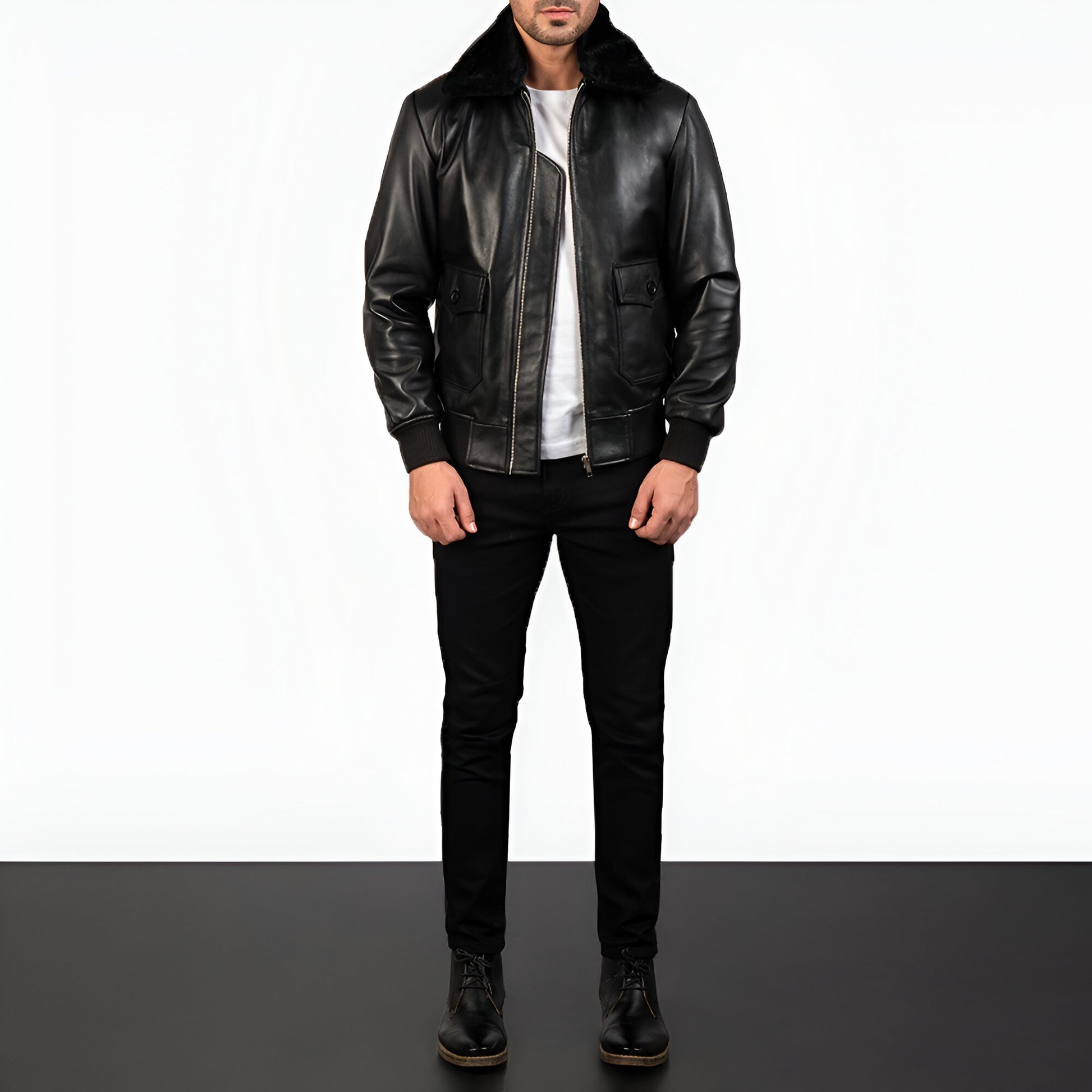 Dicks Leather Bomber Black Jacket for Men