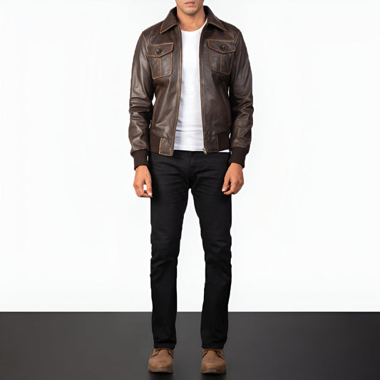 Capers Dicks Leather Brown Bomber Jacket