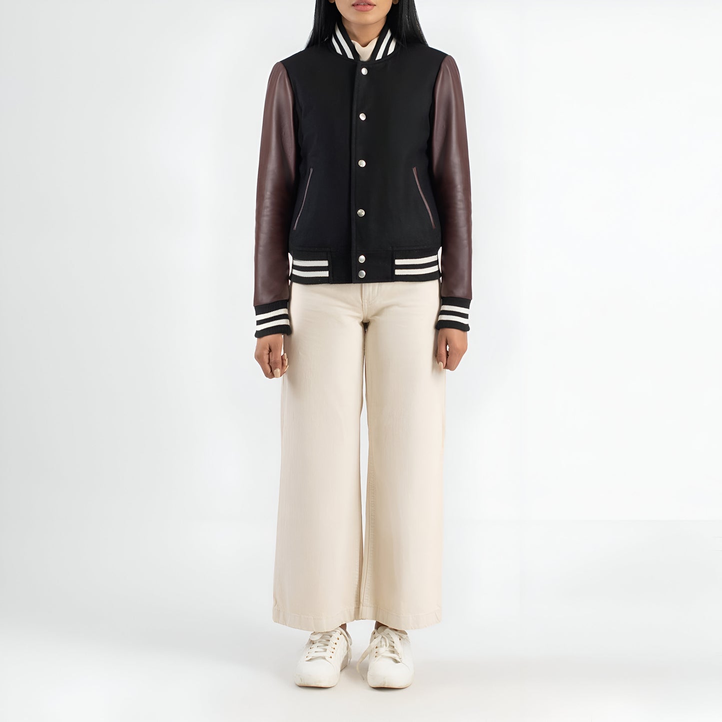 Julie Maroon Hybrid Varsity Jacket