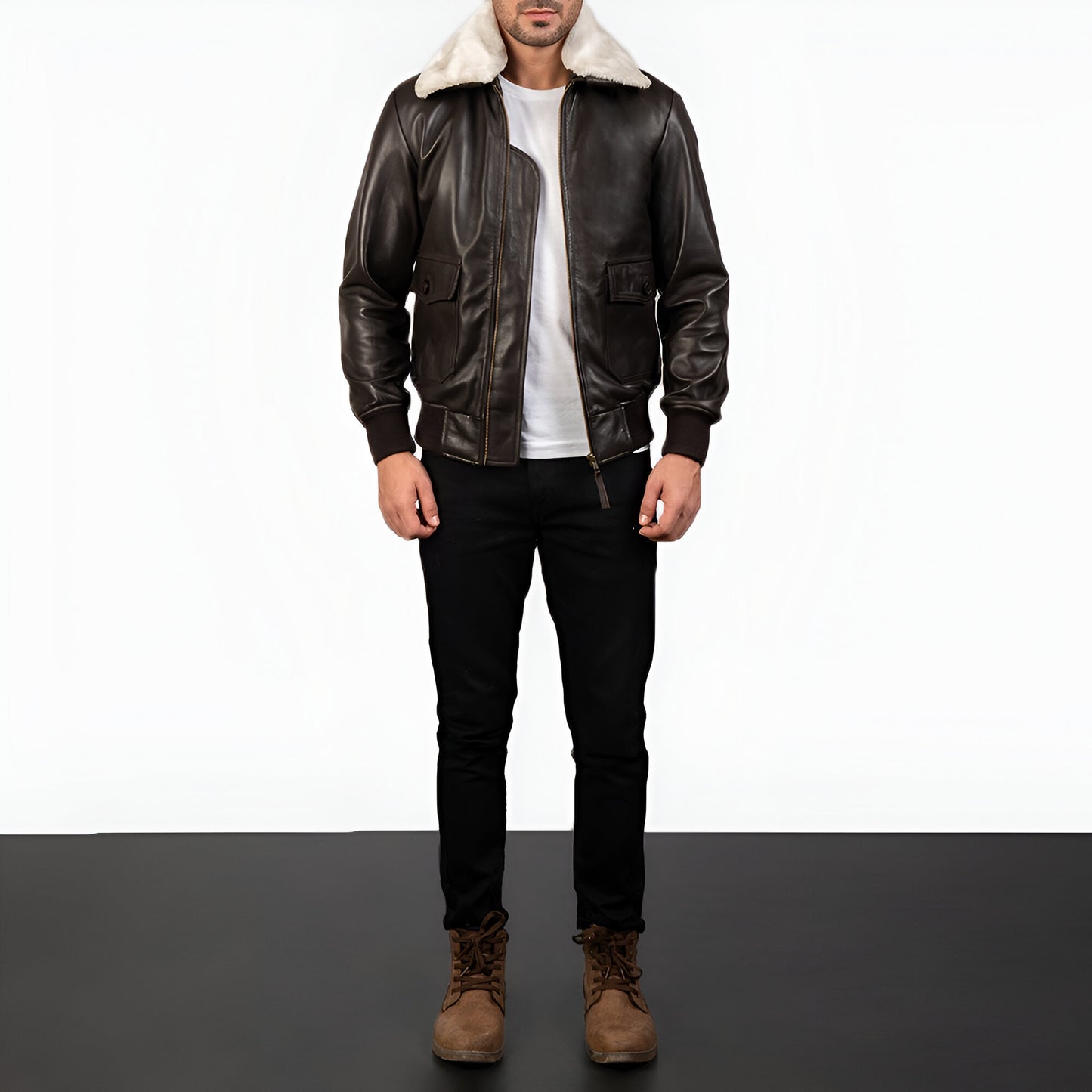 Dicks Brown Leather Bomber Jacket for Men