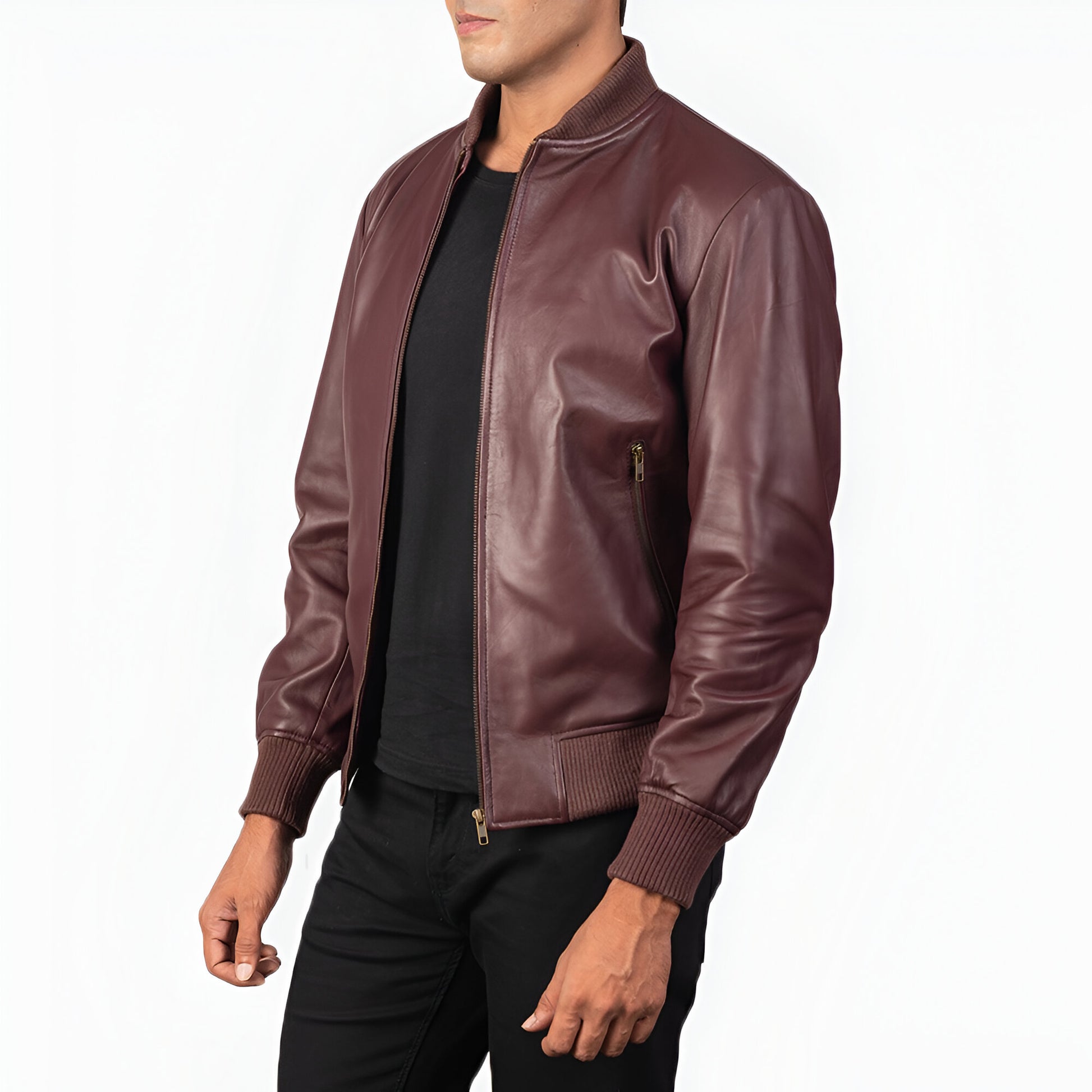 Tom Maroon Leather Bomber Jacket