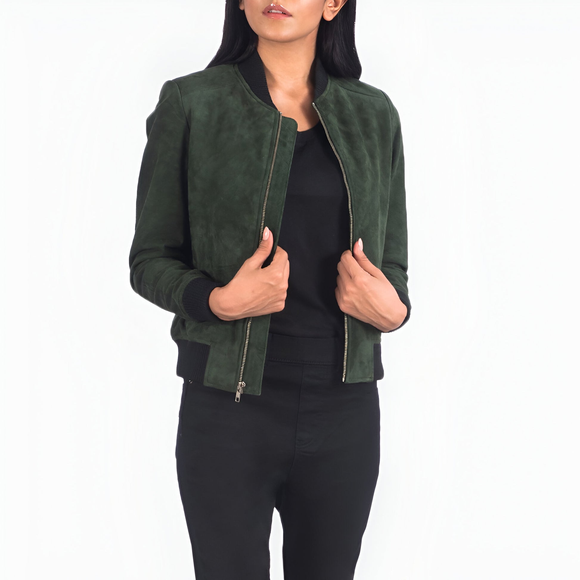 Scarlett Green Suede Women Bomber Jacket