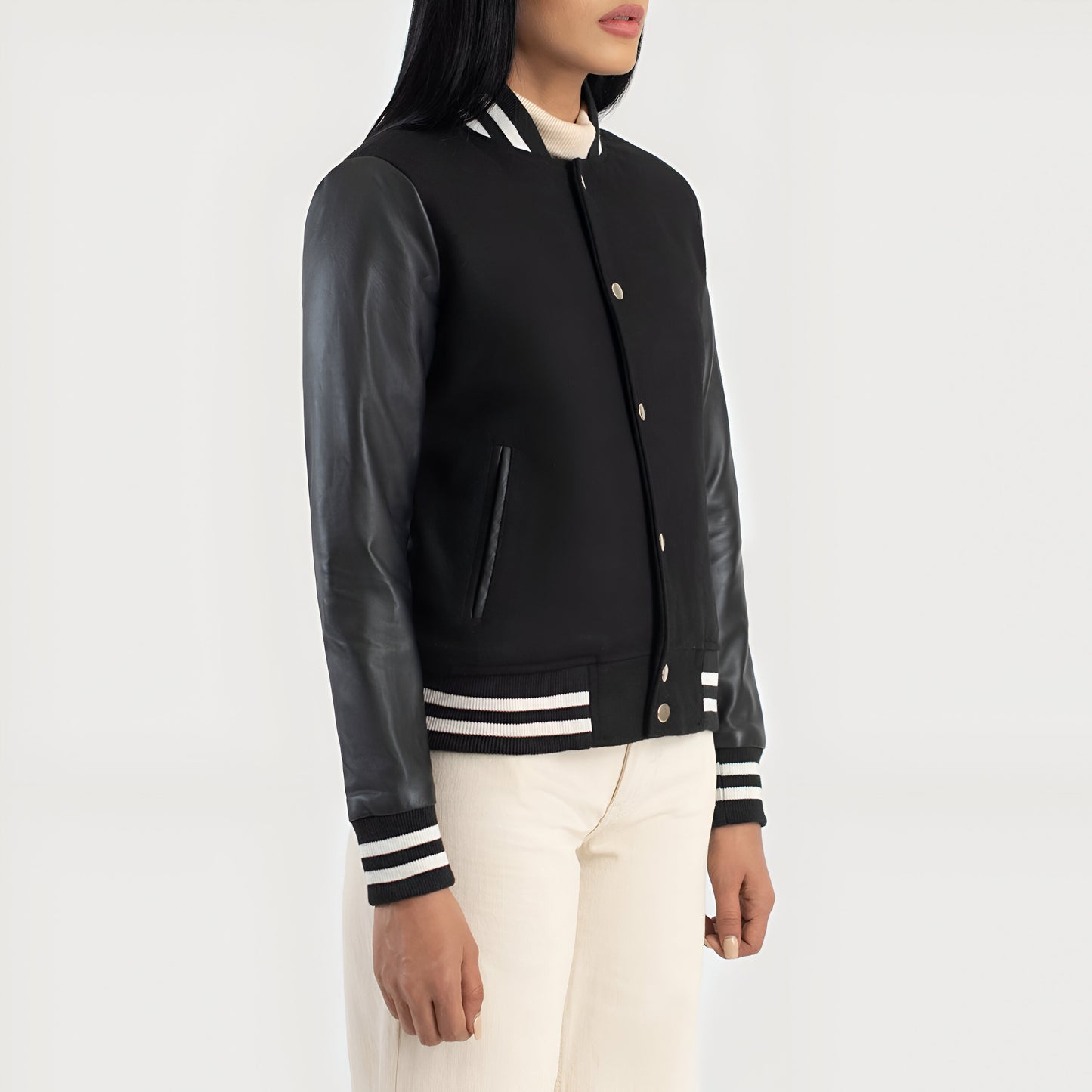 Julie Black Hybrid Varsity Jacket