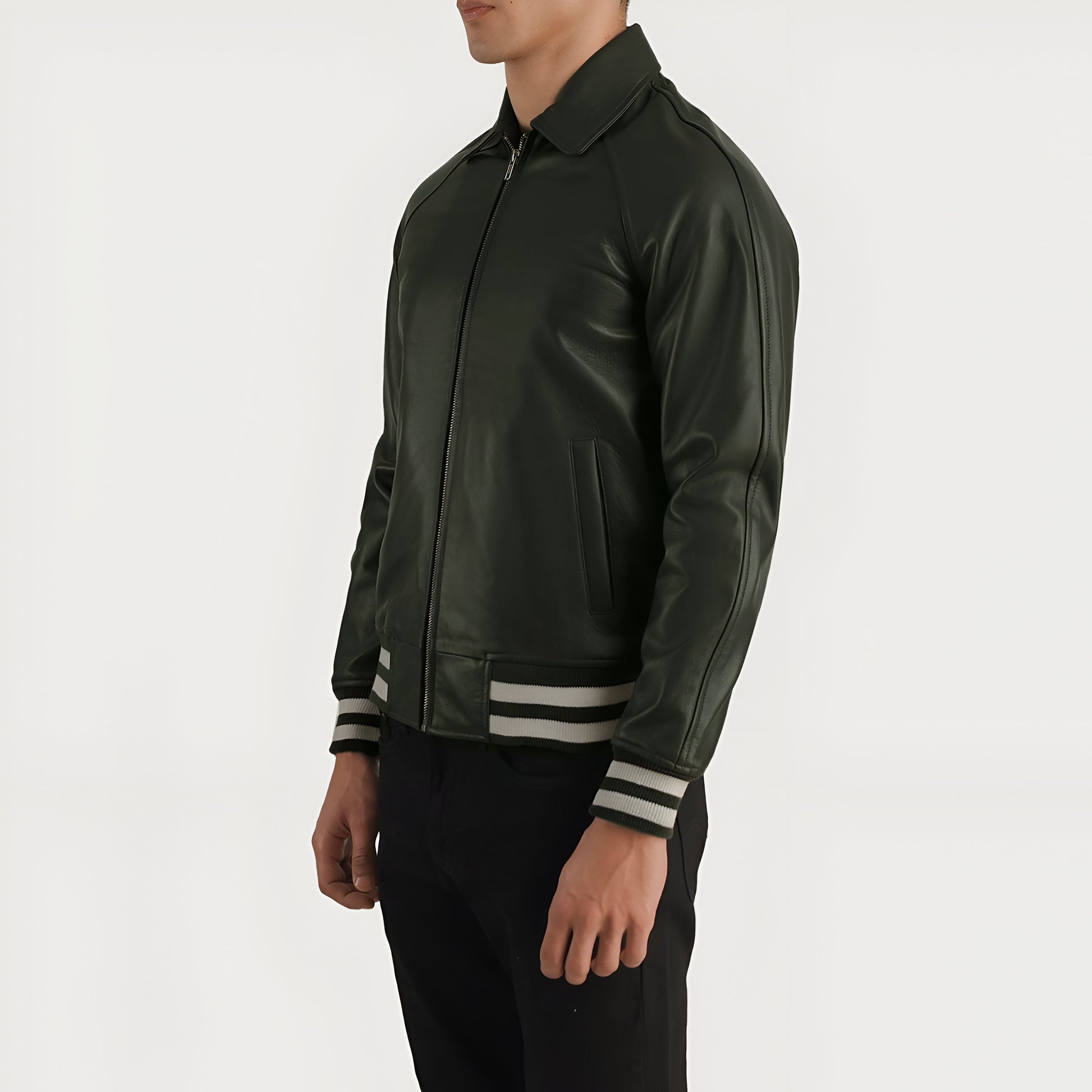 Meryl Green Leather Varsity Jacket