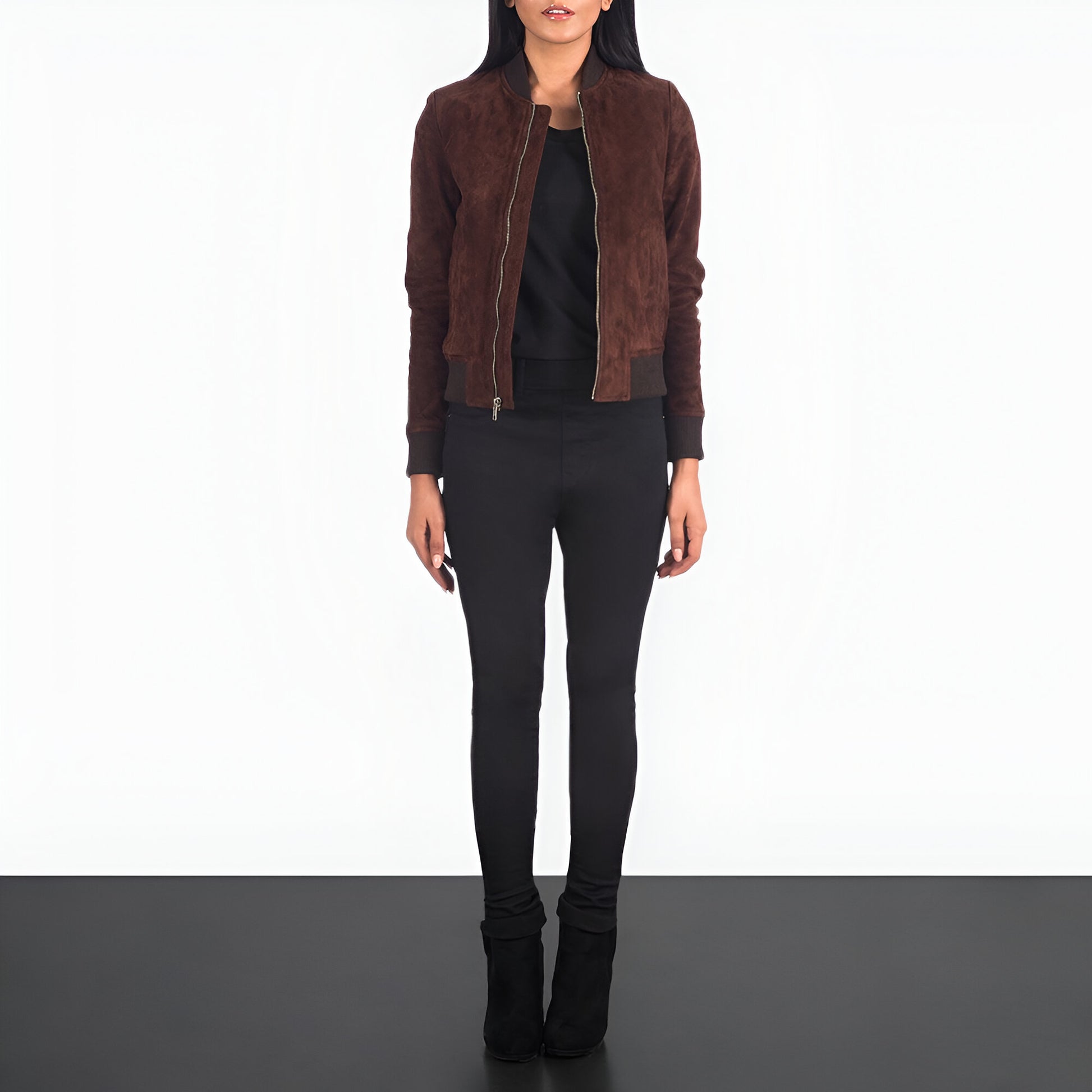 Scarlett Brown Suede Women Bomber Jacket