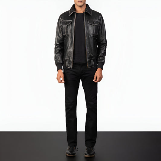 Capers Dicks Leather Black Bomber Jacket