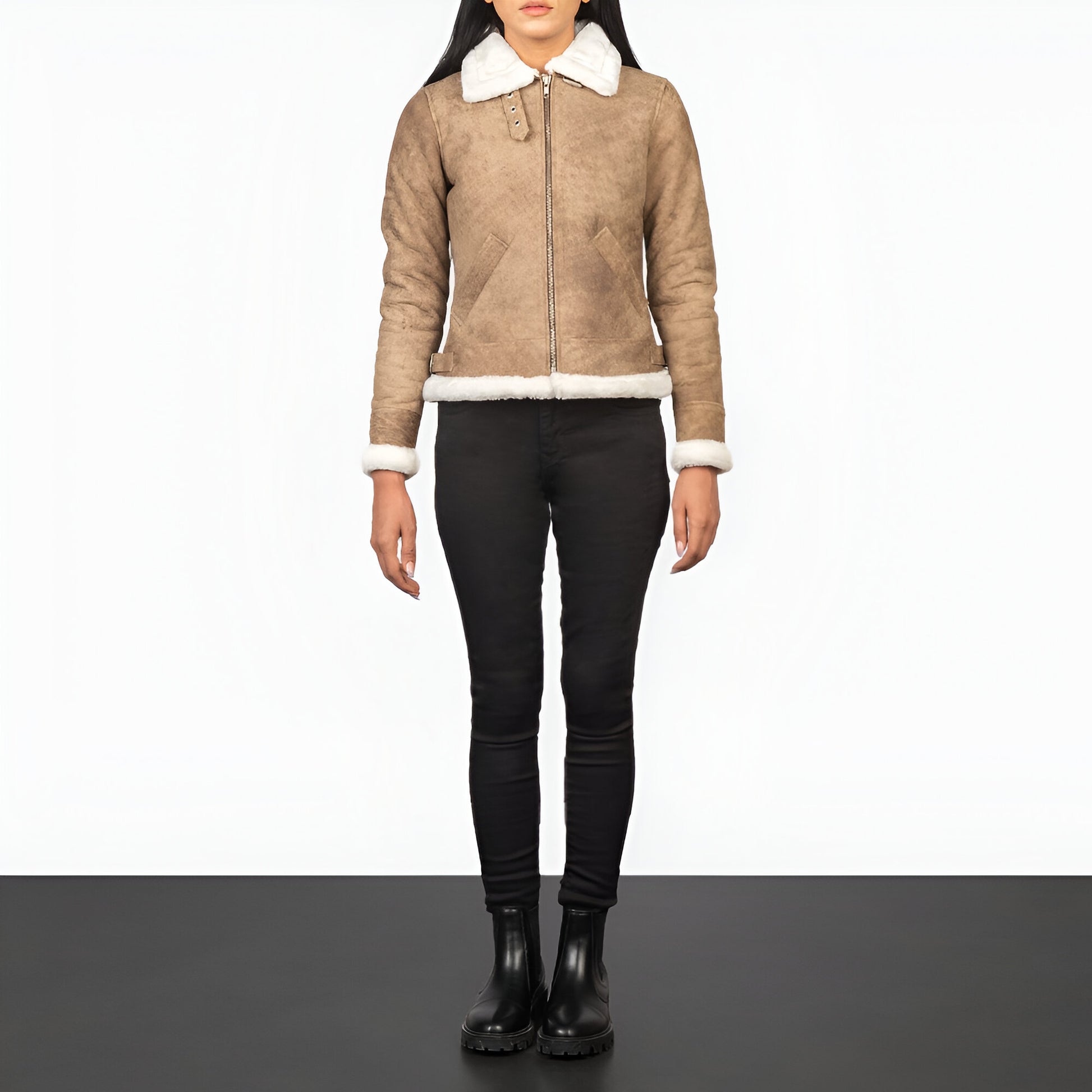 Jennifer B-3 Distressed Brown Leather Bomber Jacket