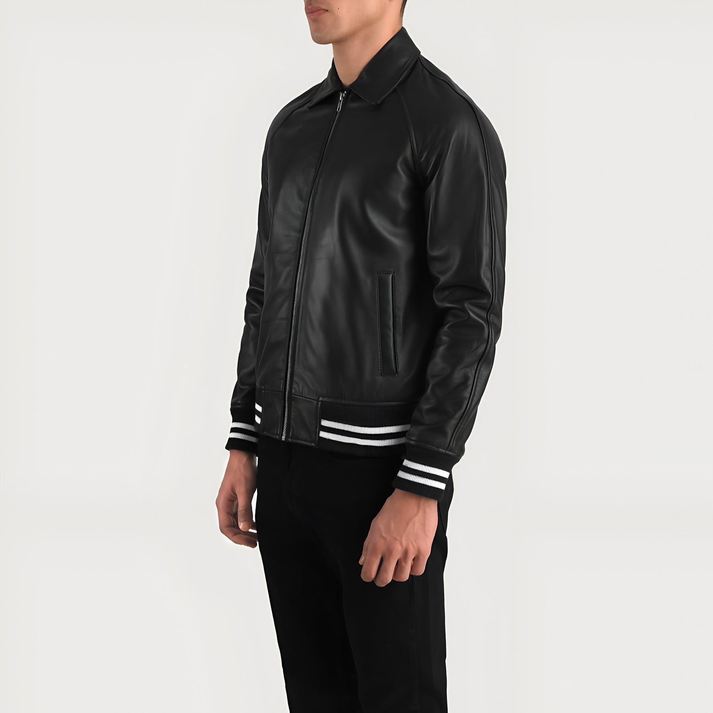 Meryl Black Leather Varsity Jacket