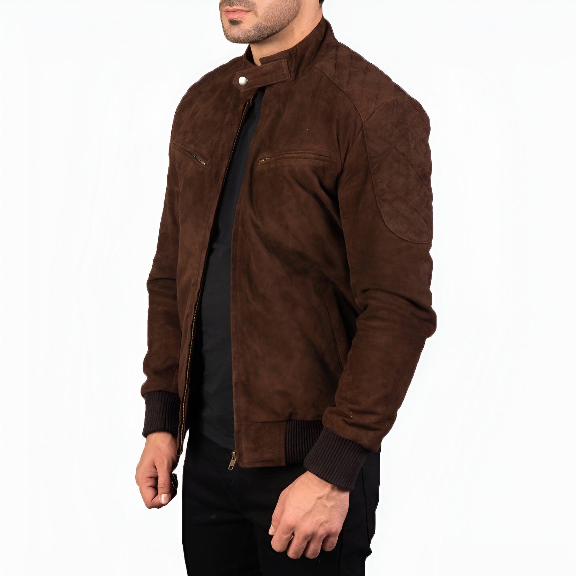 Dicks Leather Mocha Suede Bomber Jacket