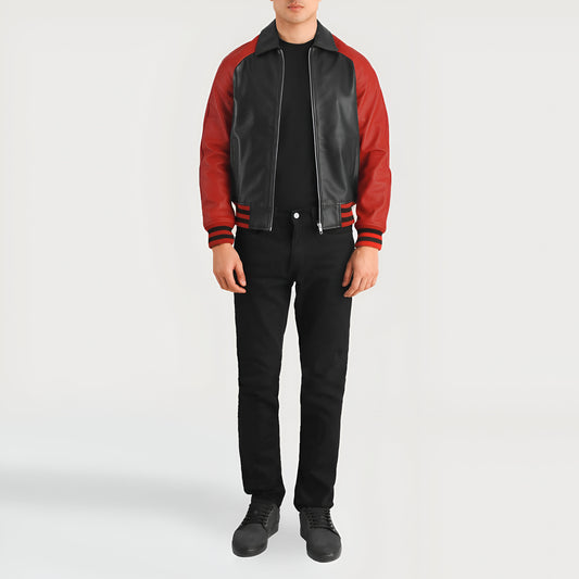 Meryl Black & Red Leather Varsity Jacket