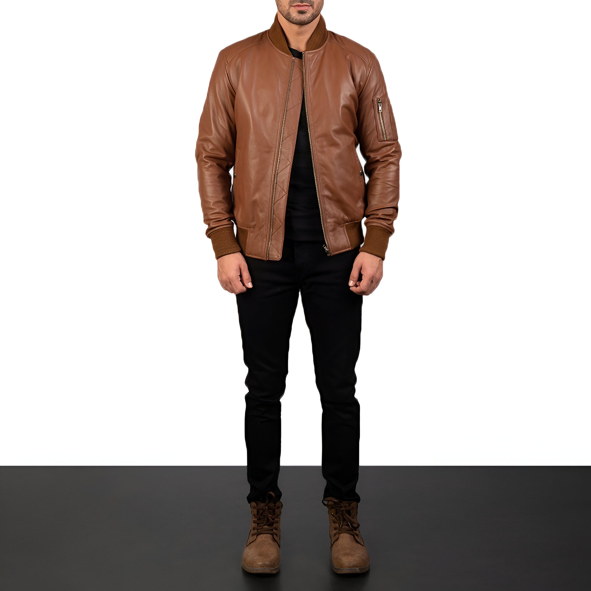 Dicks Leather Brown Leather Bomber Jacket