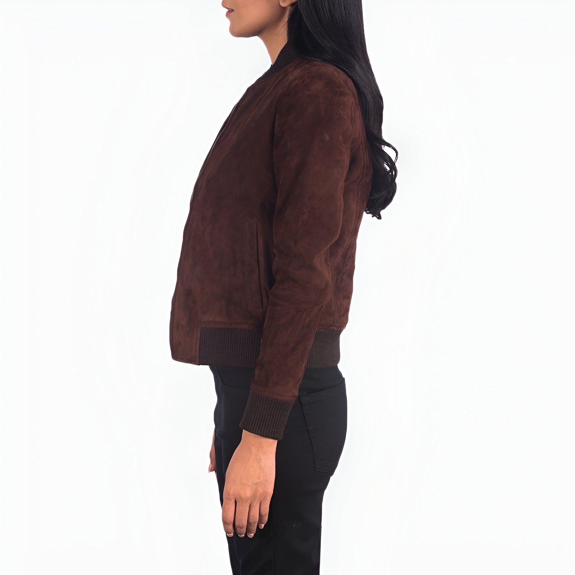 Scarlett Brown Suede Women Bomber Jacket