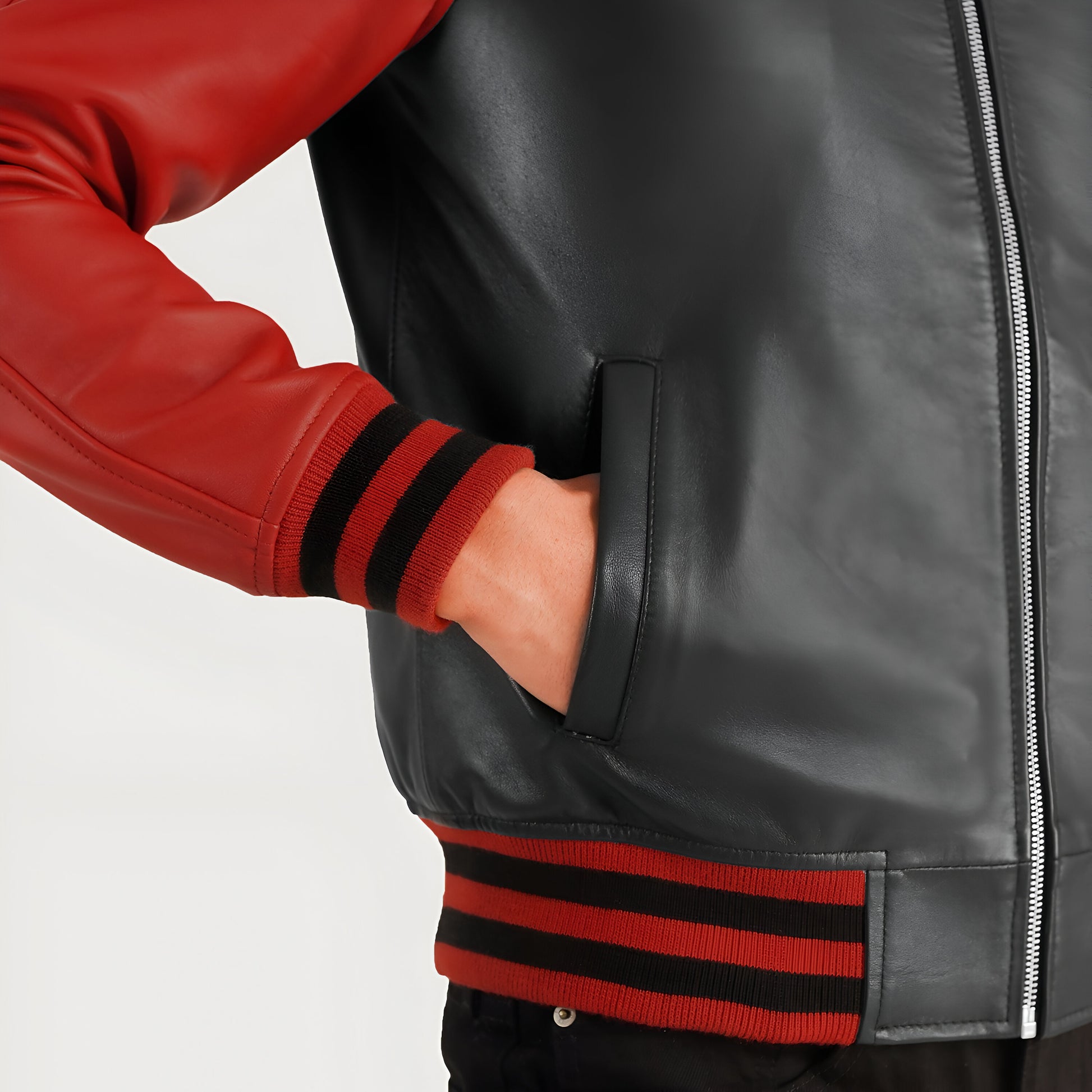 Meryl Black & Red Leather Varsity Jacket