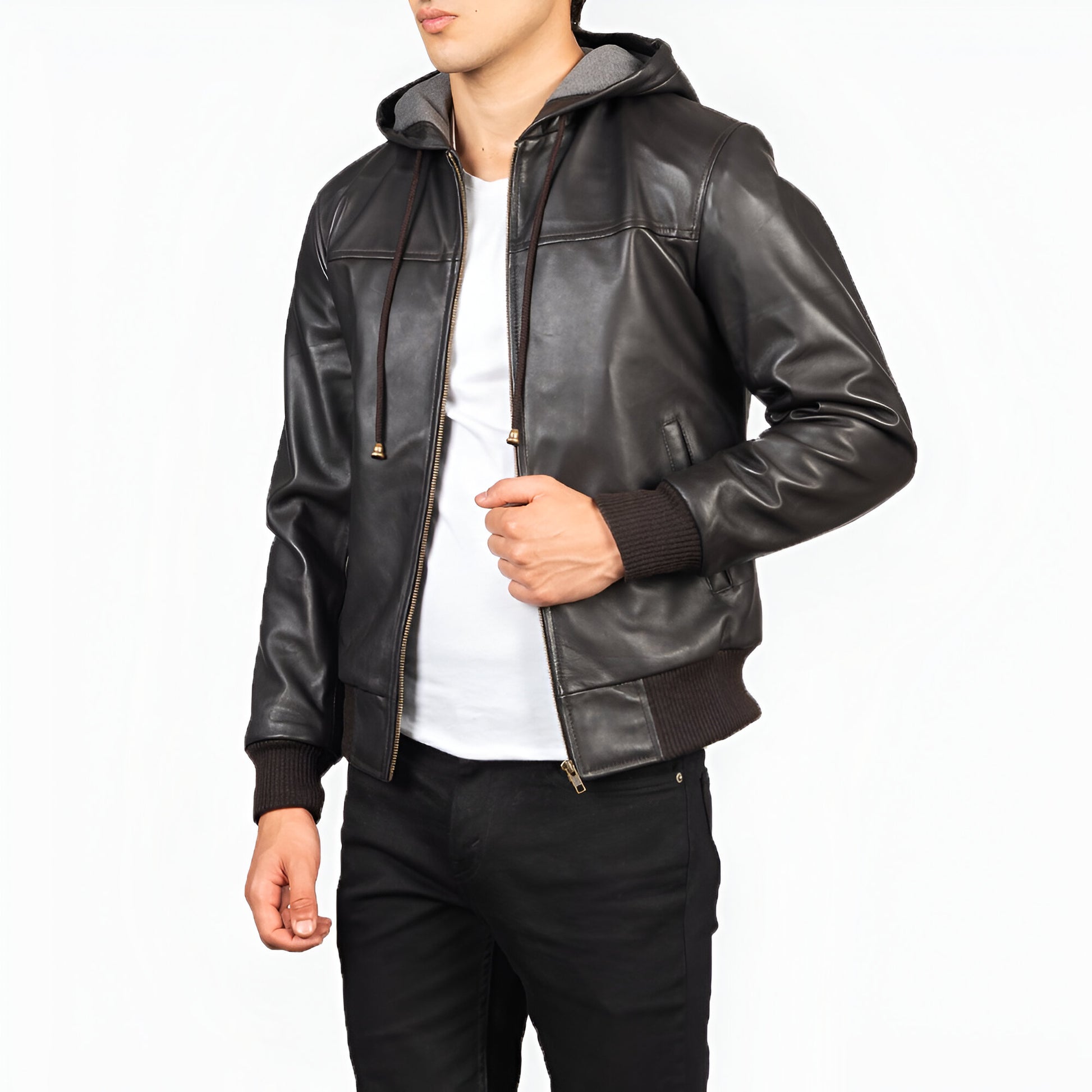Dicks Leather Brown Hooded Leather Bomber Jacket