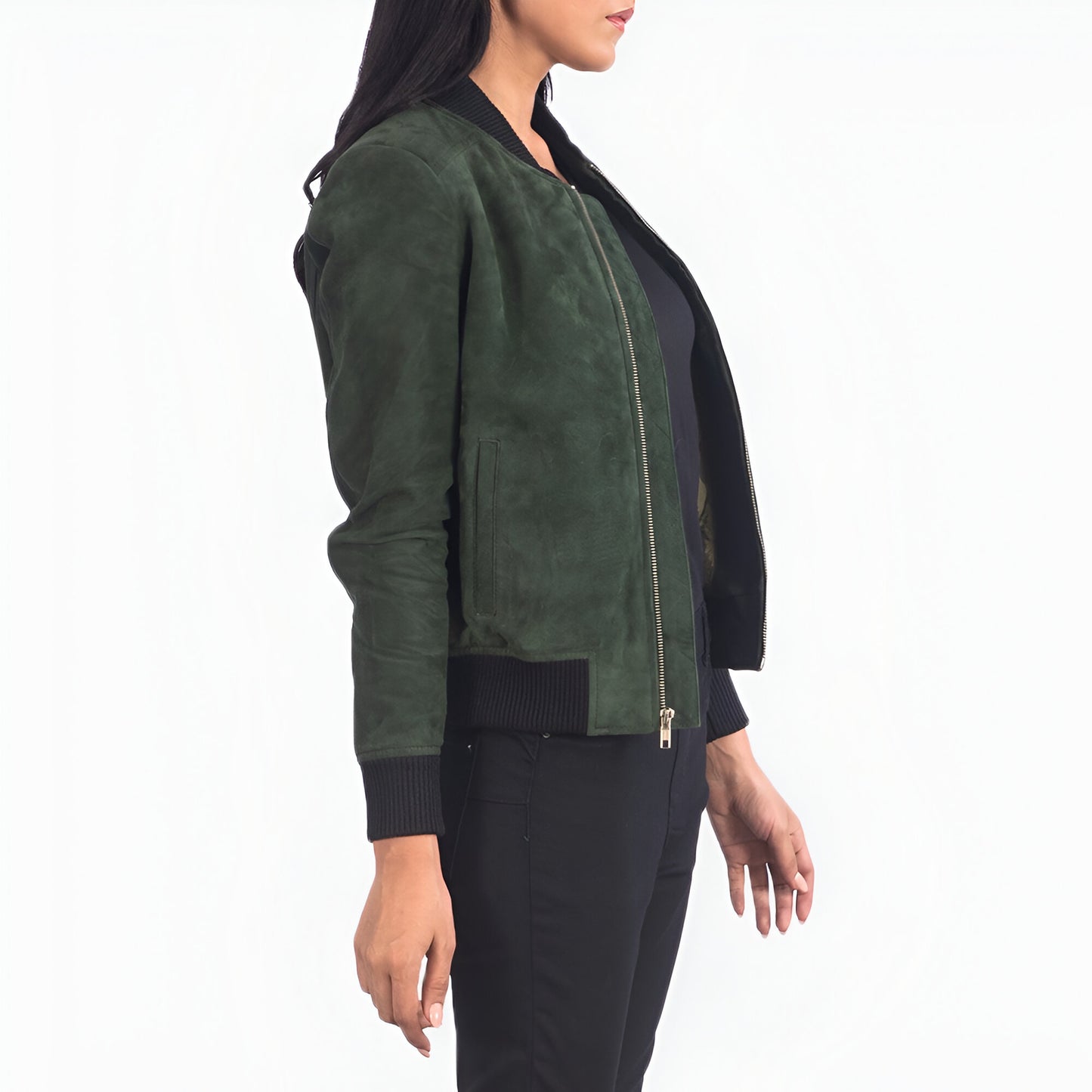 Scarlett Green Suede Women Bomber Jacket