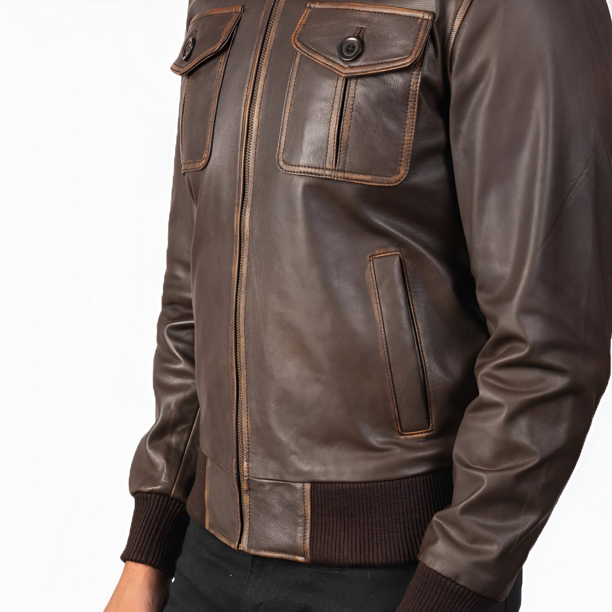 Capers Dicks Leather Brown Bomber Jacket