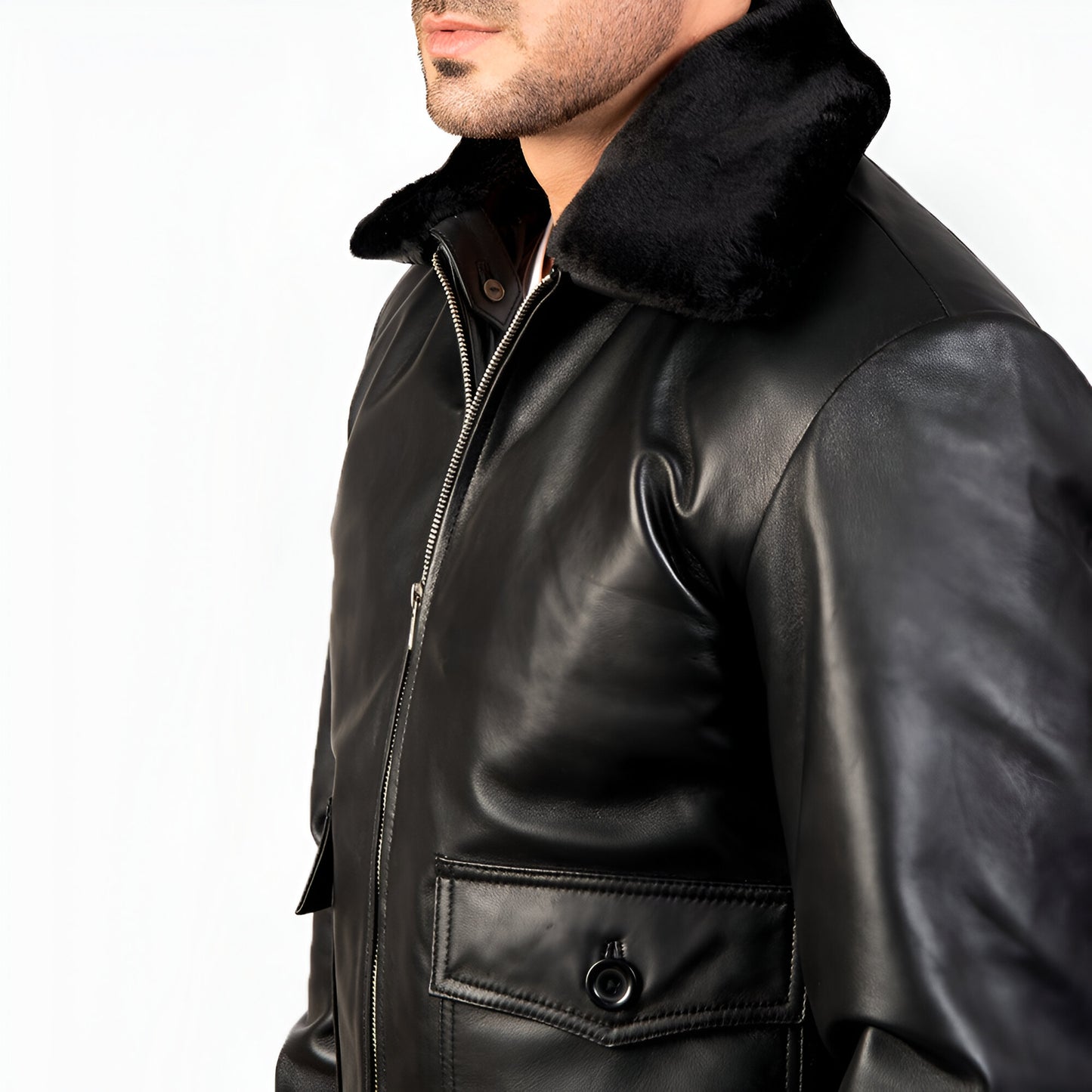 Dicks Leather Bomber Black Jacket for Men