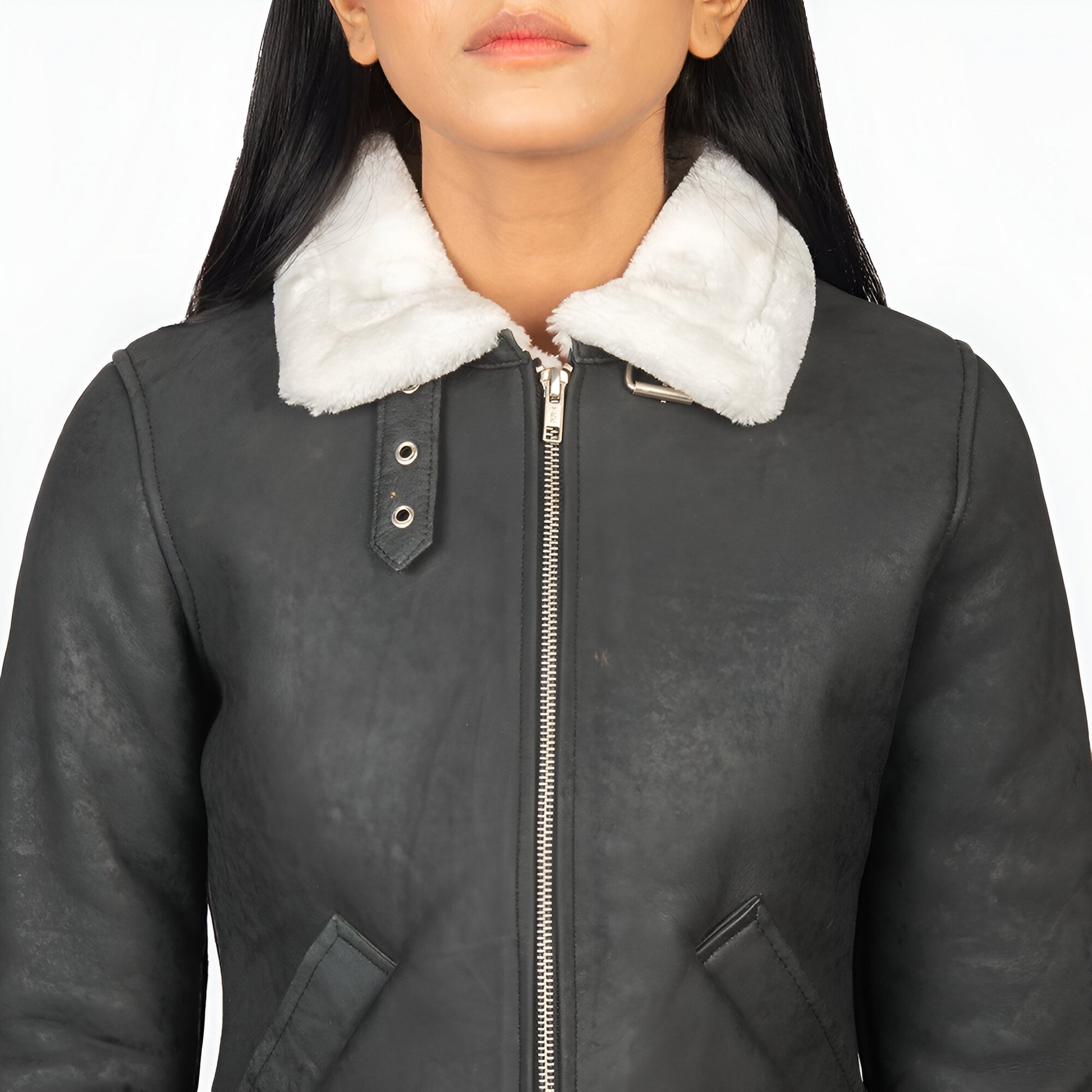 Jennifer B-3 Black & White Leather Bomber Jacket