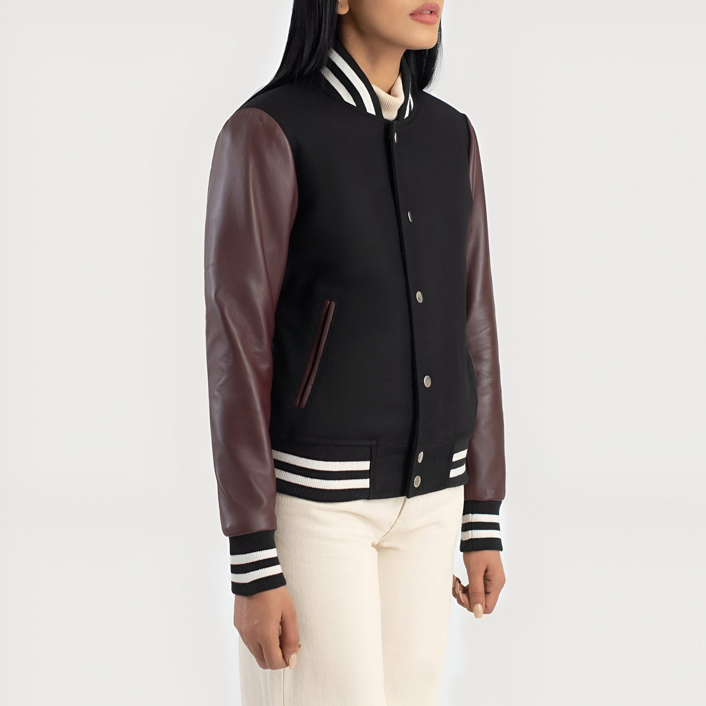 Julie Maroon Hybrid Varsity Jacket