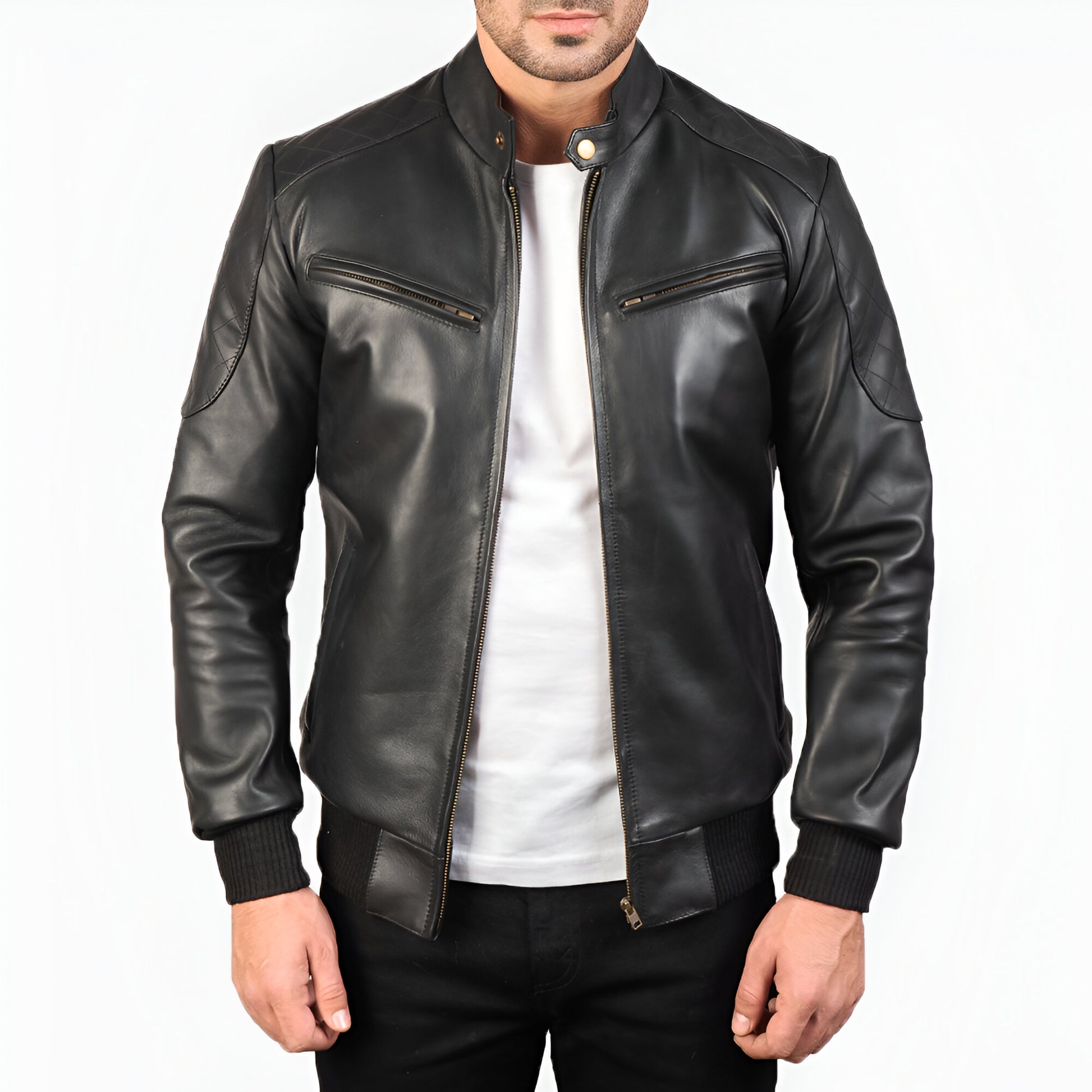 Dicks Leather Premium Black Leather Bomber Jacket