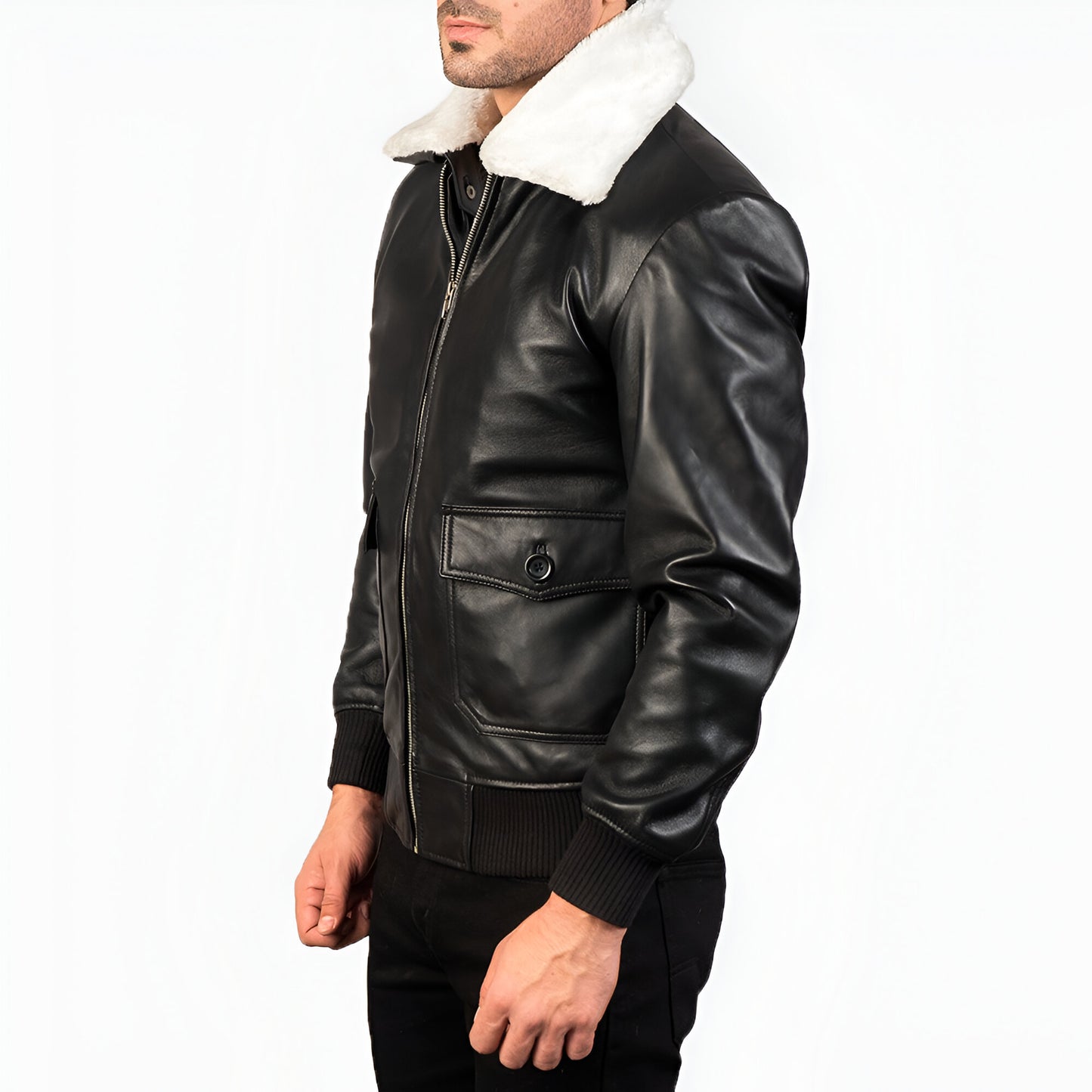 Dicks Black & White Leather Bomber Jacket