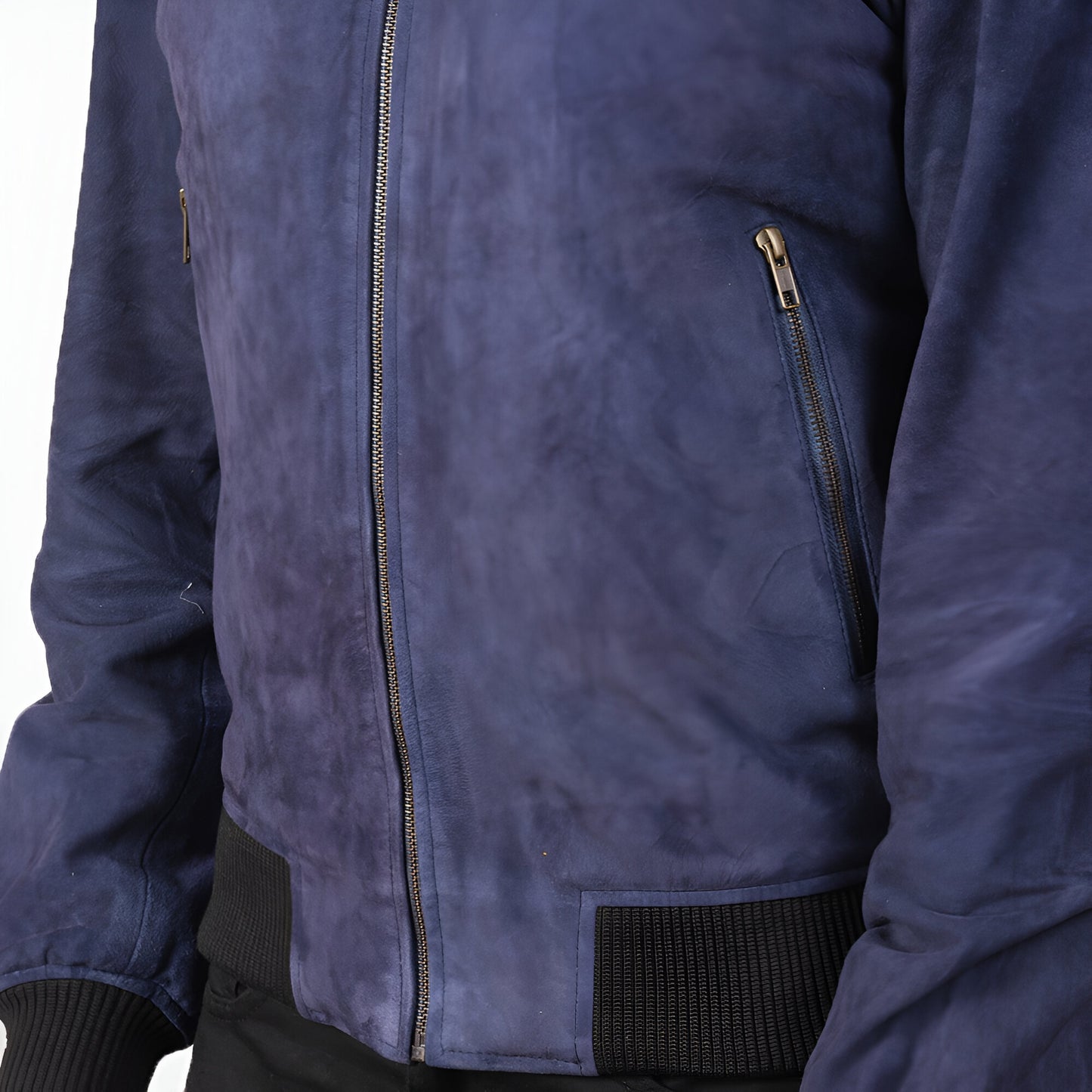 Tom  Navy Blue Leather Bomber Jacket