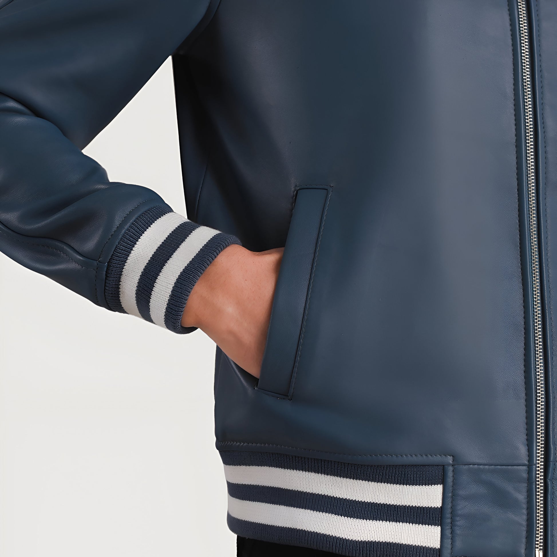 Meryl Blue Leather Varsity Jacket