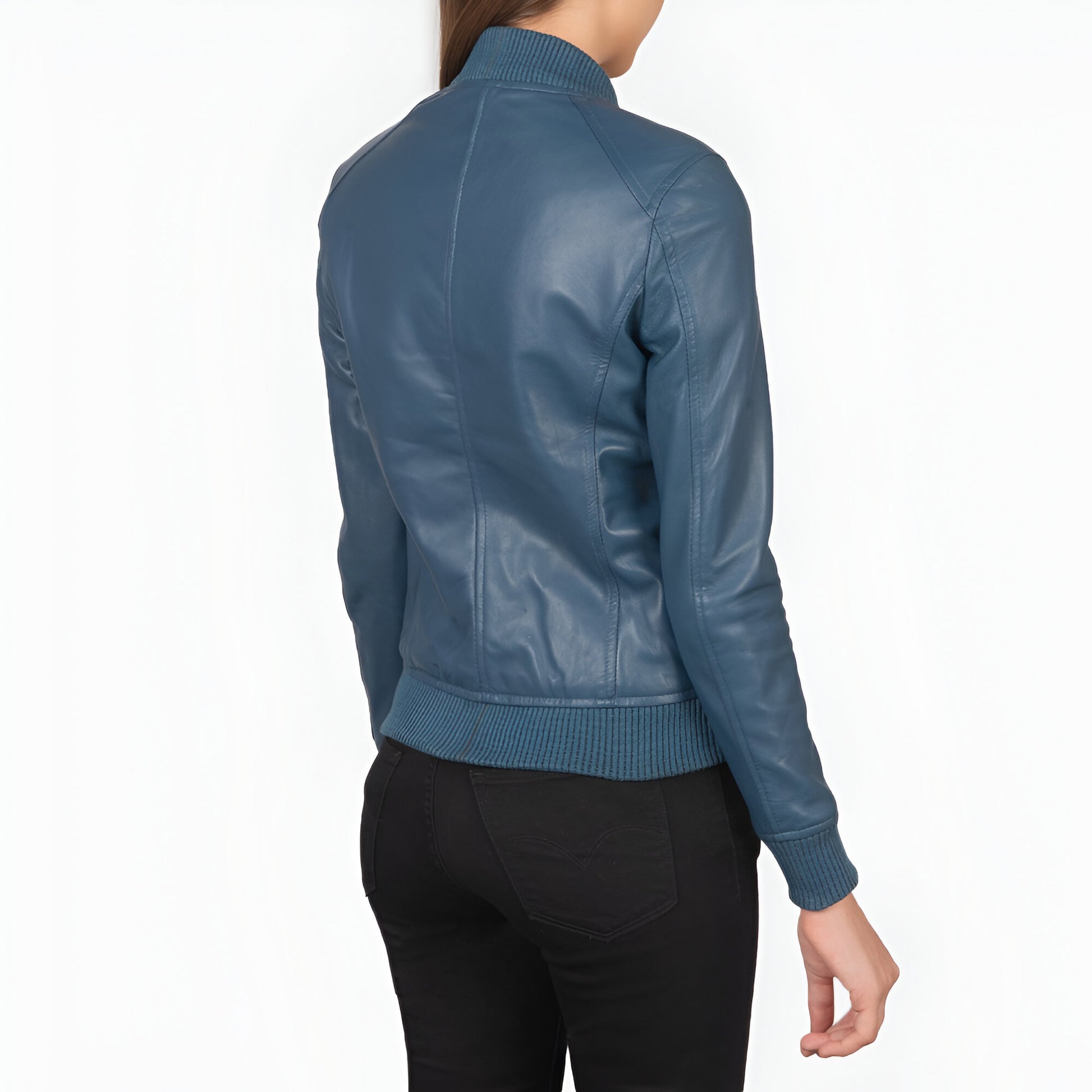 Scarlett Blue Leather Bomber Jacket women