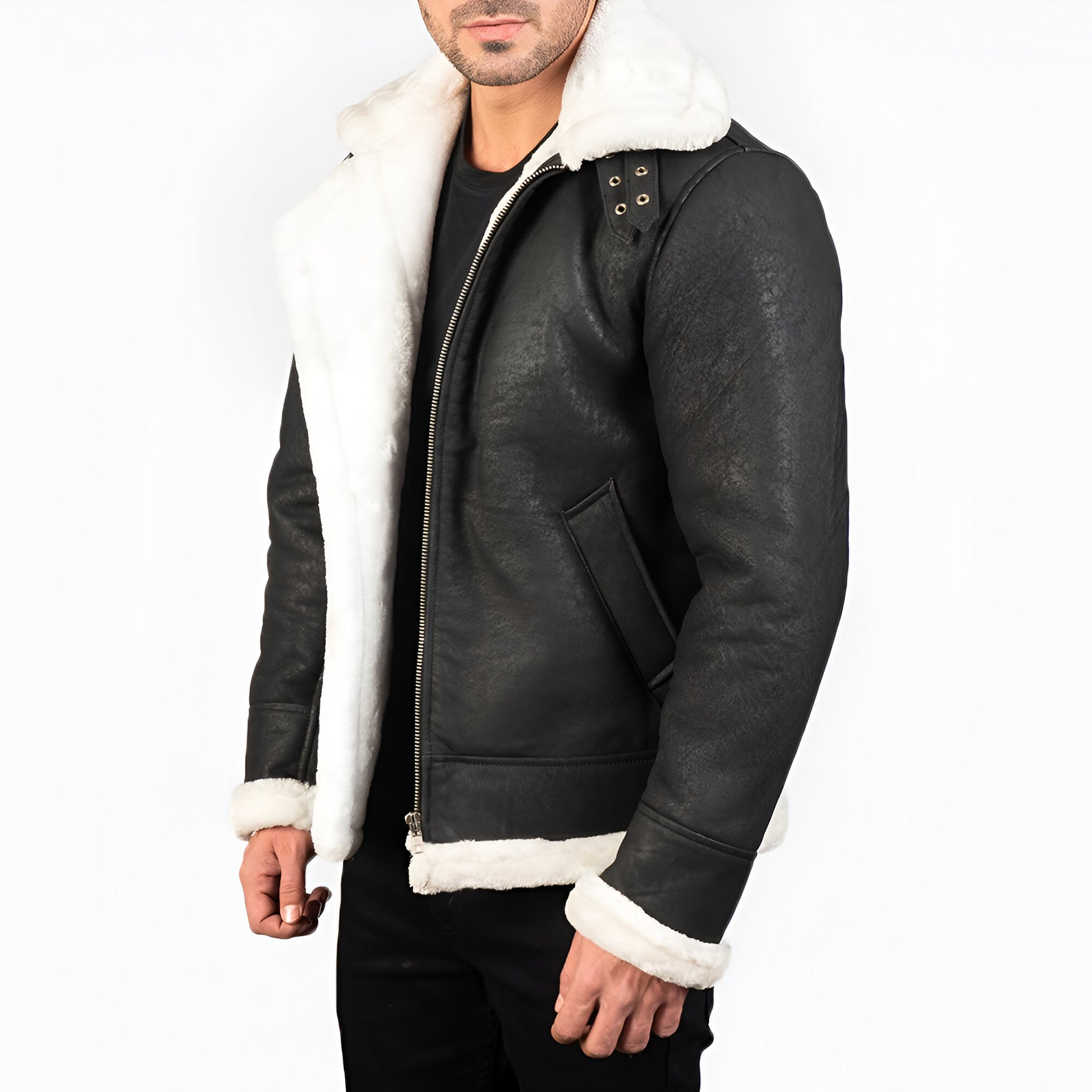 Maltons B-3 Distressed Black Leather Bomber Jacket