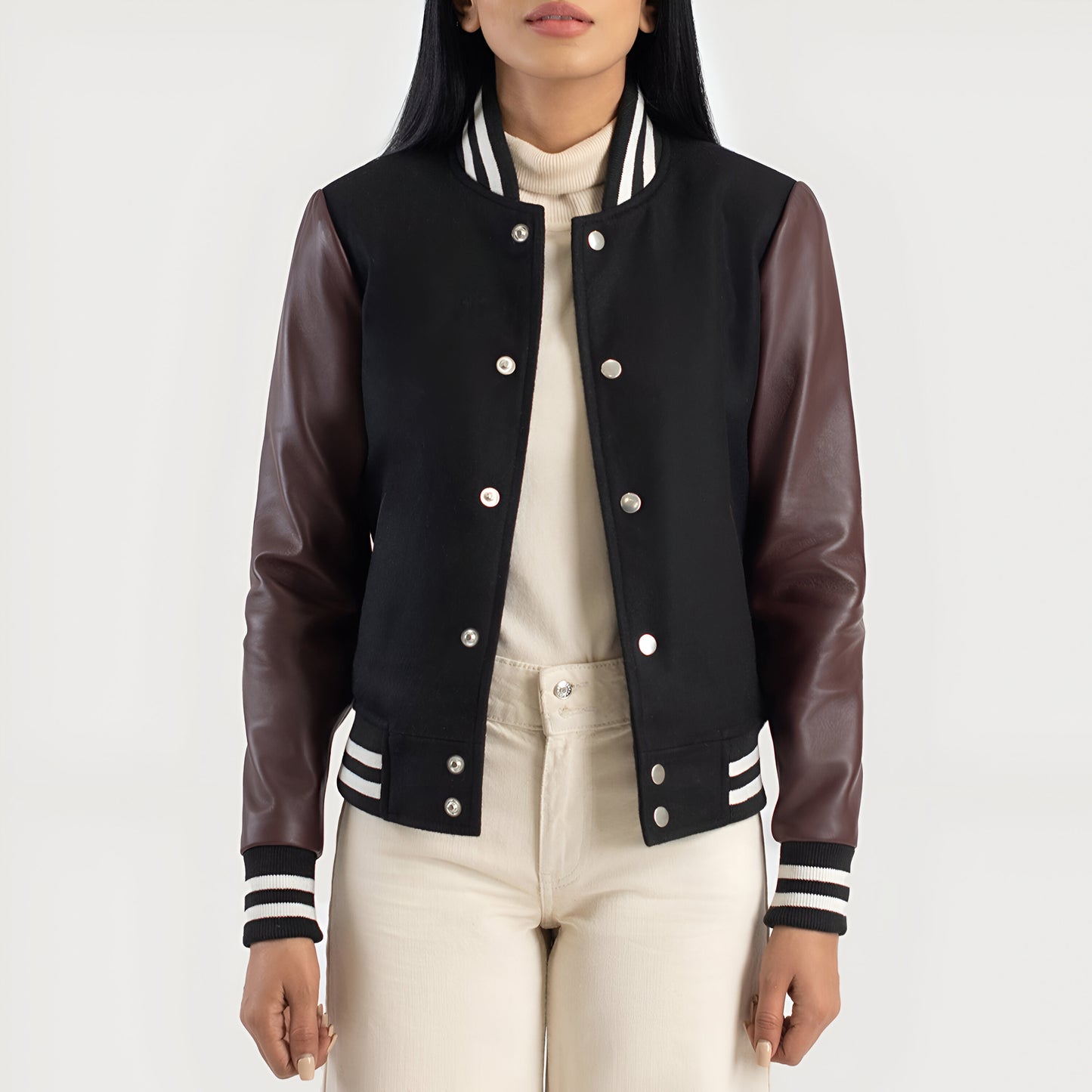 Julie Maroon Hybrid Varsity Jacket