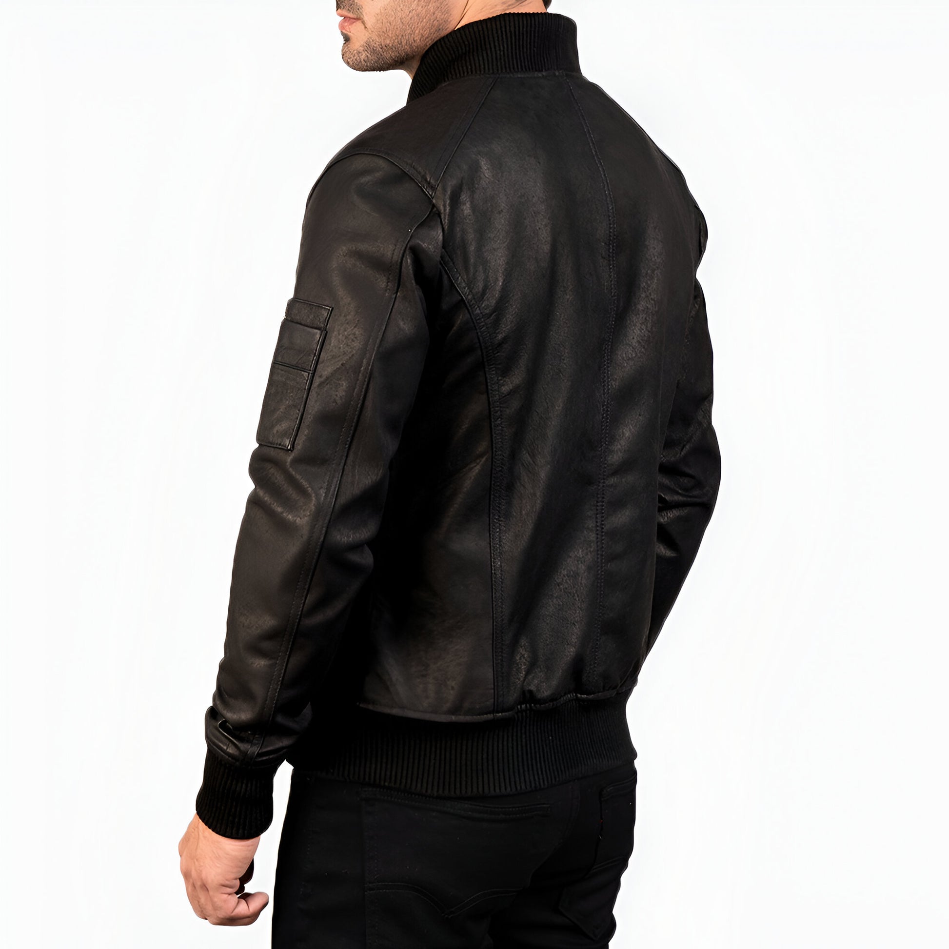 Dicks Leather Distressed Black Leather Bomber Jacket