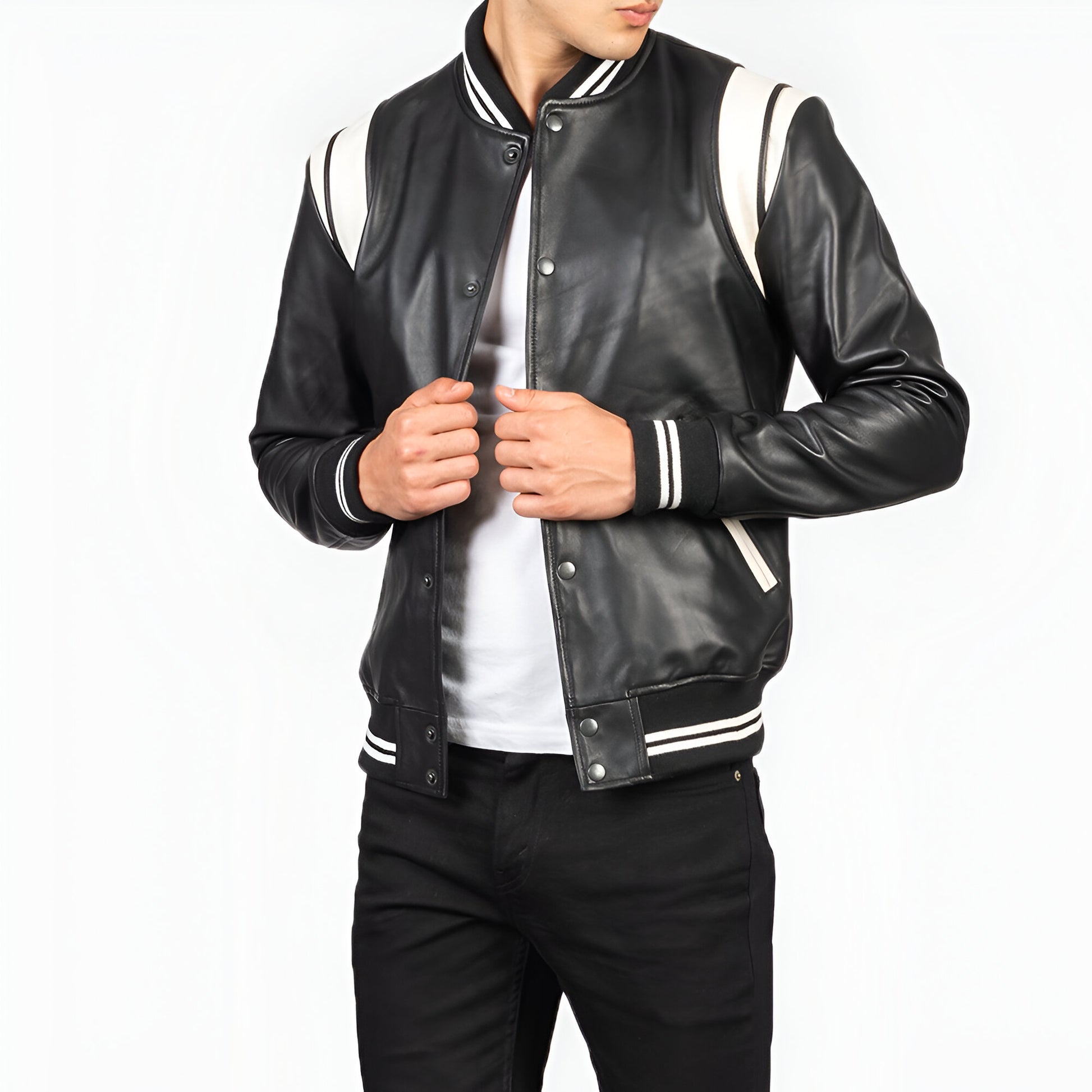 Jackie Robinson Black Leather Varsity Jacket