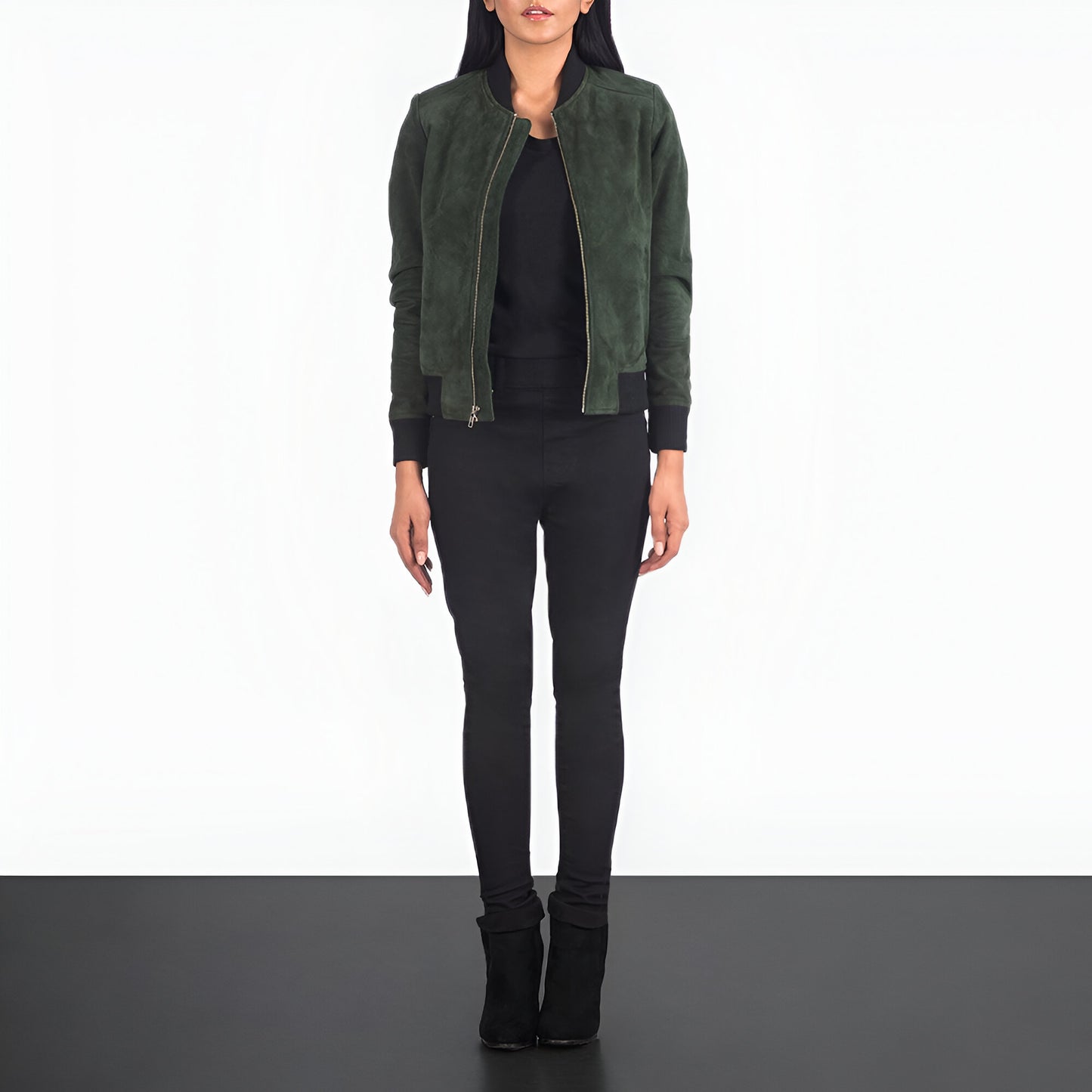 Scarlett Green Suede Women Bomber Jacket