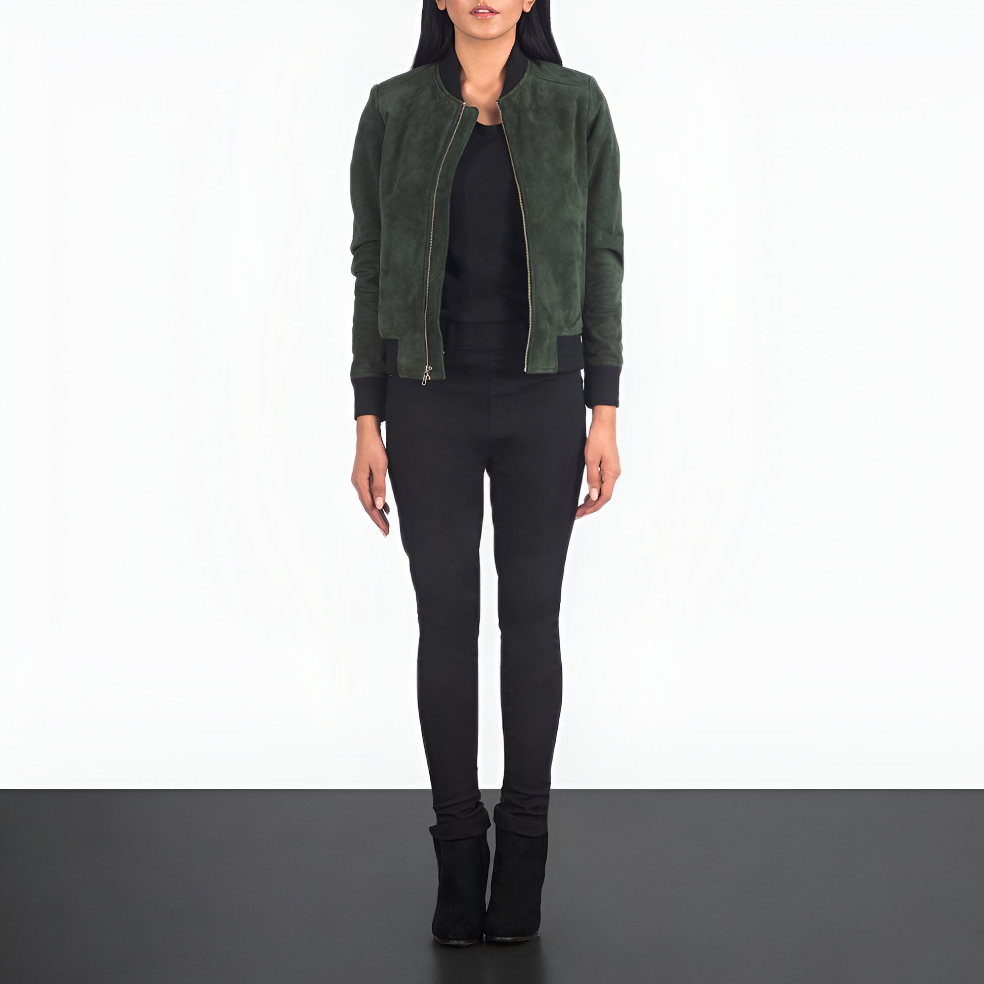 Scarlett Green Suede Women Bomber Jacket