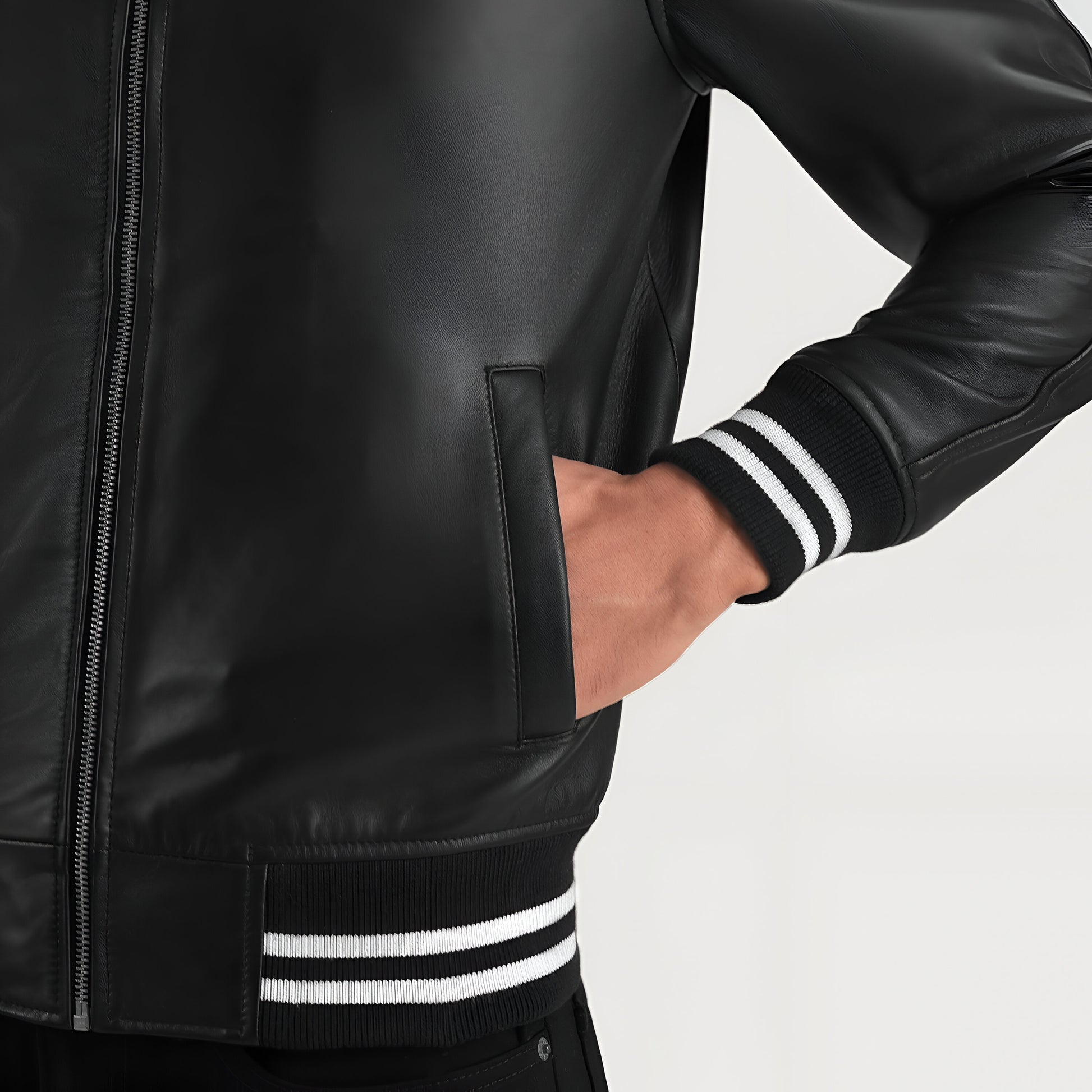 Meryl Black Leather Varsity Jacket