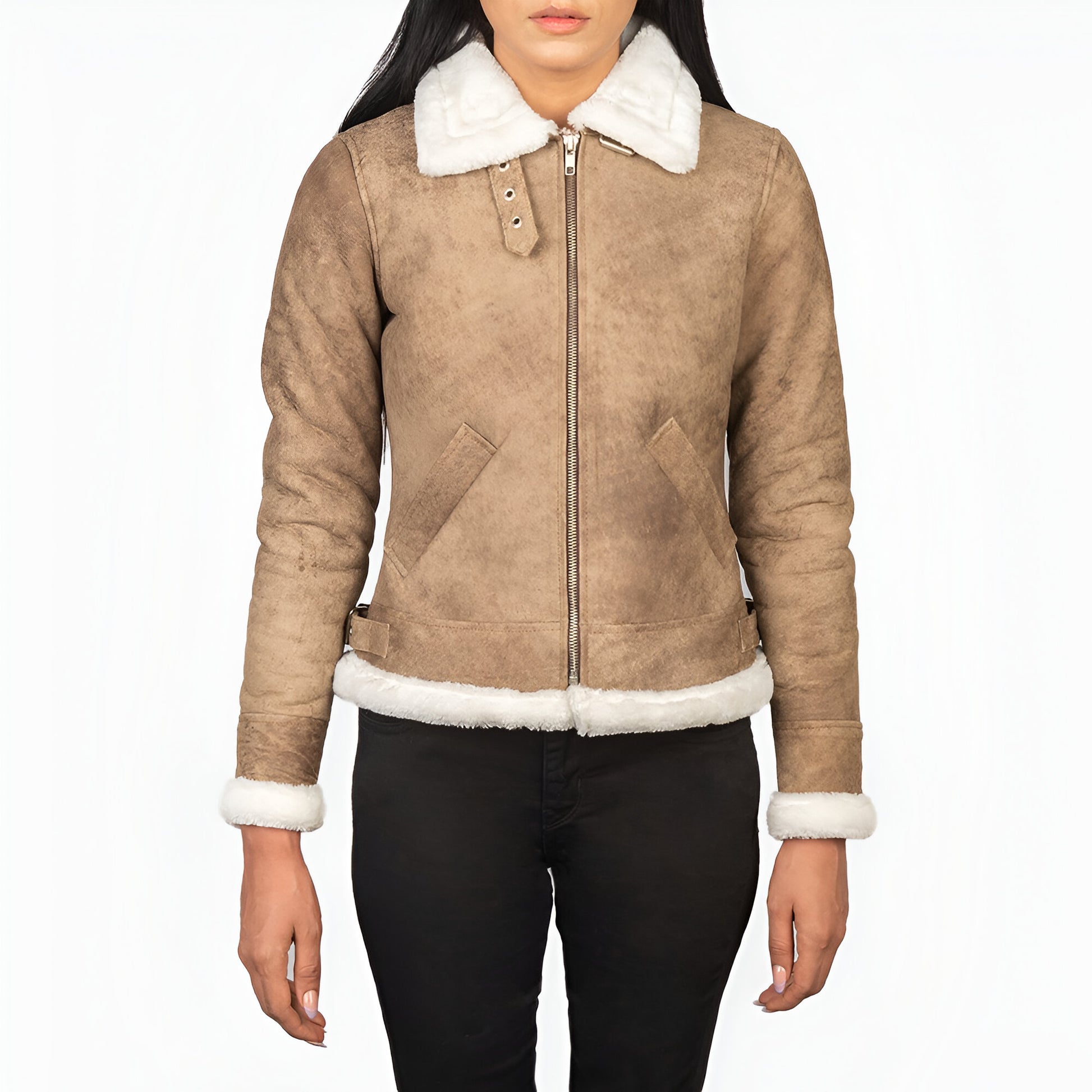 Jennifer B-3 Distressed Brown Leather Bomber Jacket