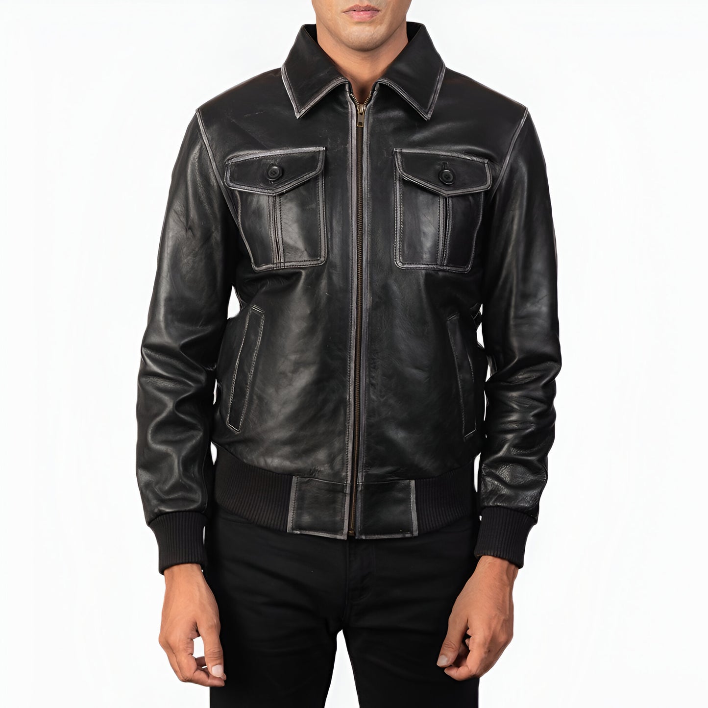 Capers Dicks Leather Black Bomber Jacket