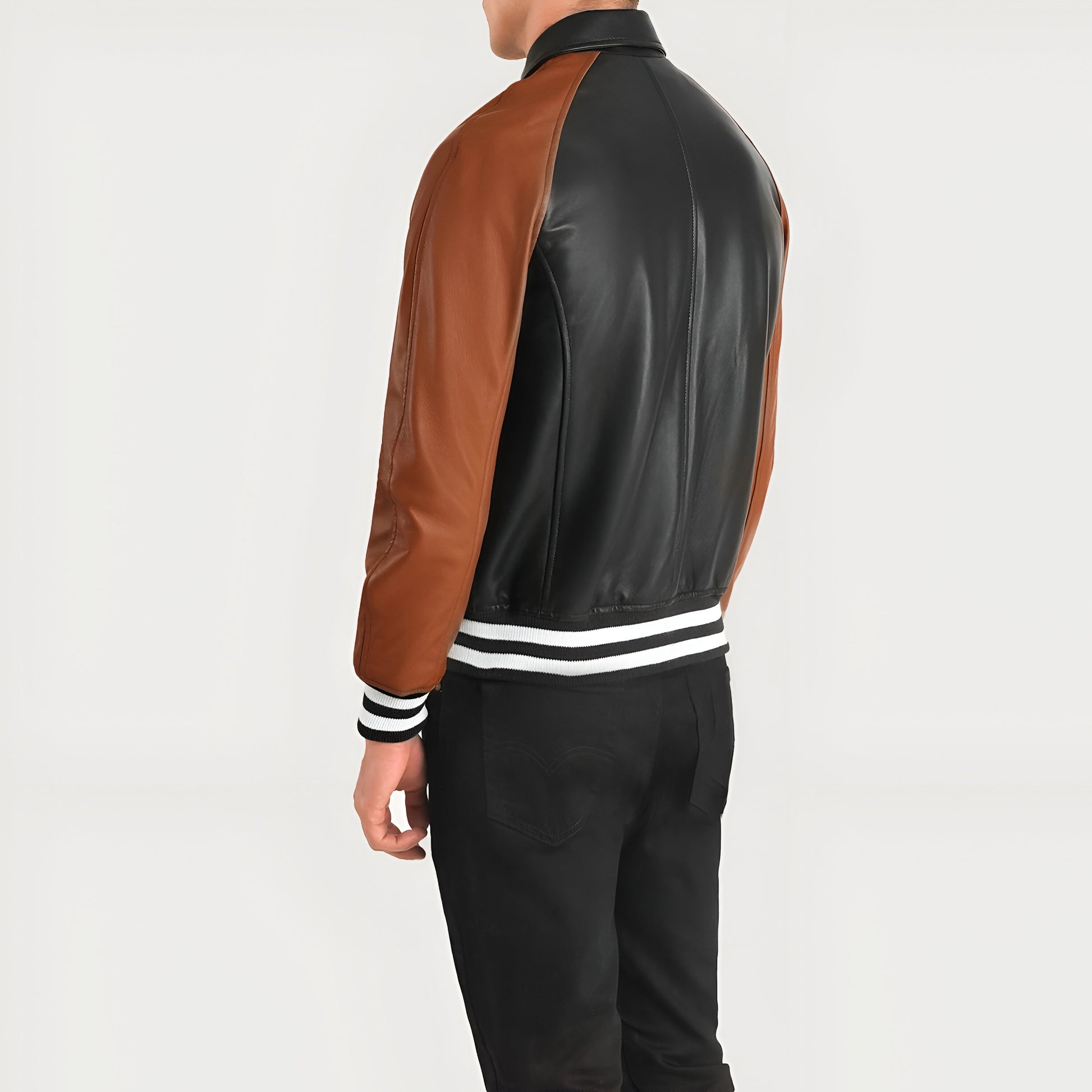 Meryl Black & Brown Leather Varsity Jacket