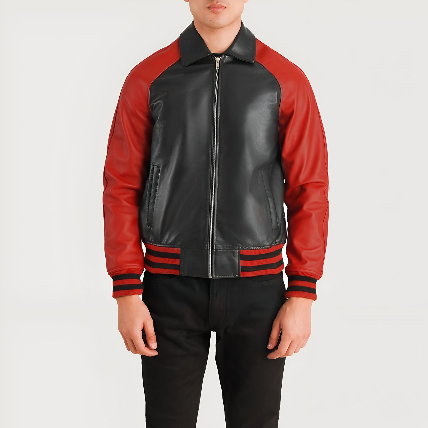 Meryl Black & Red Leather Varsity Jacket